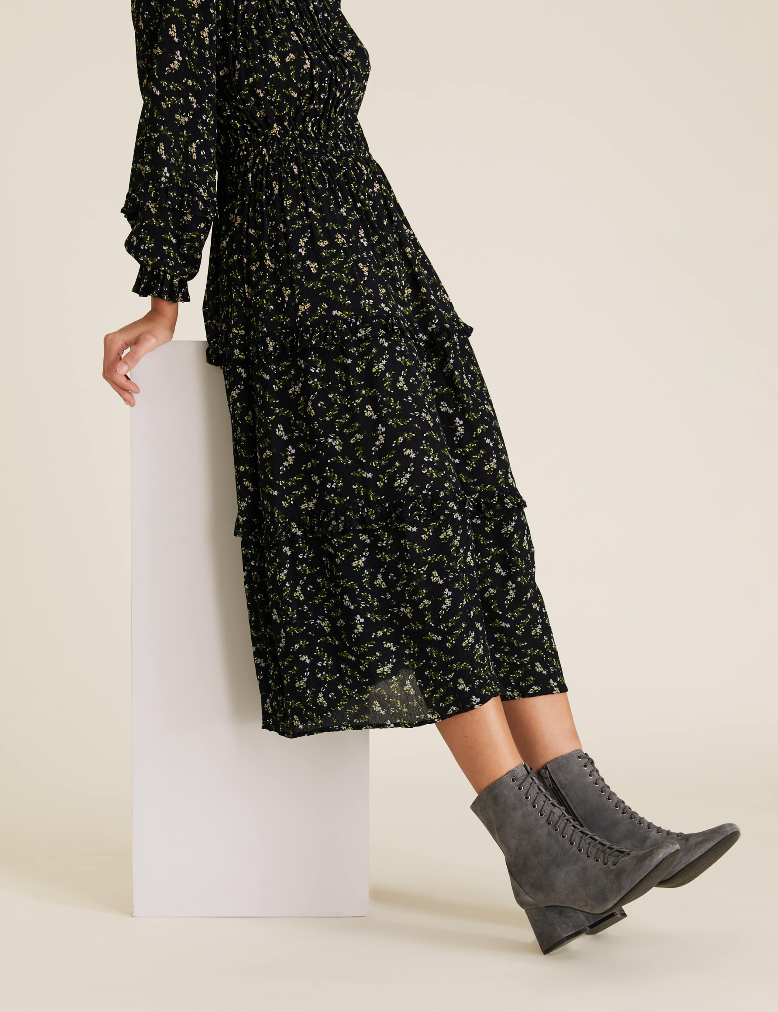 Suede Lace Up Block Heel Ankle Boots 2 of 5