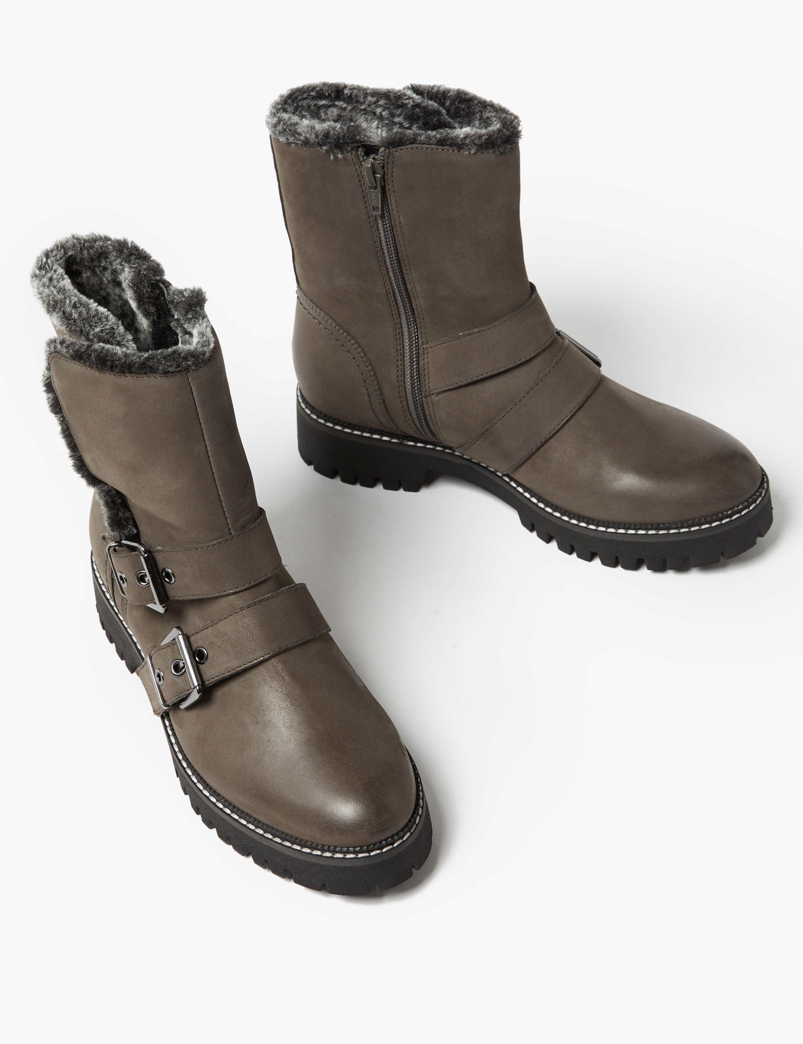 Leather Faux Fur Biker Ankle Boots 3 of 5