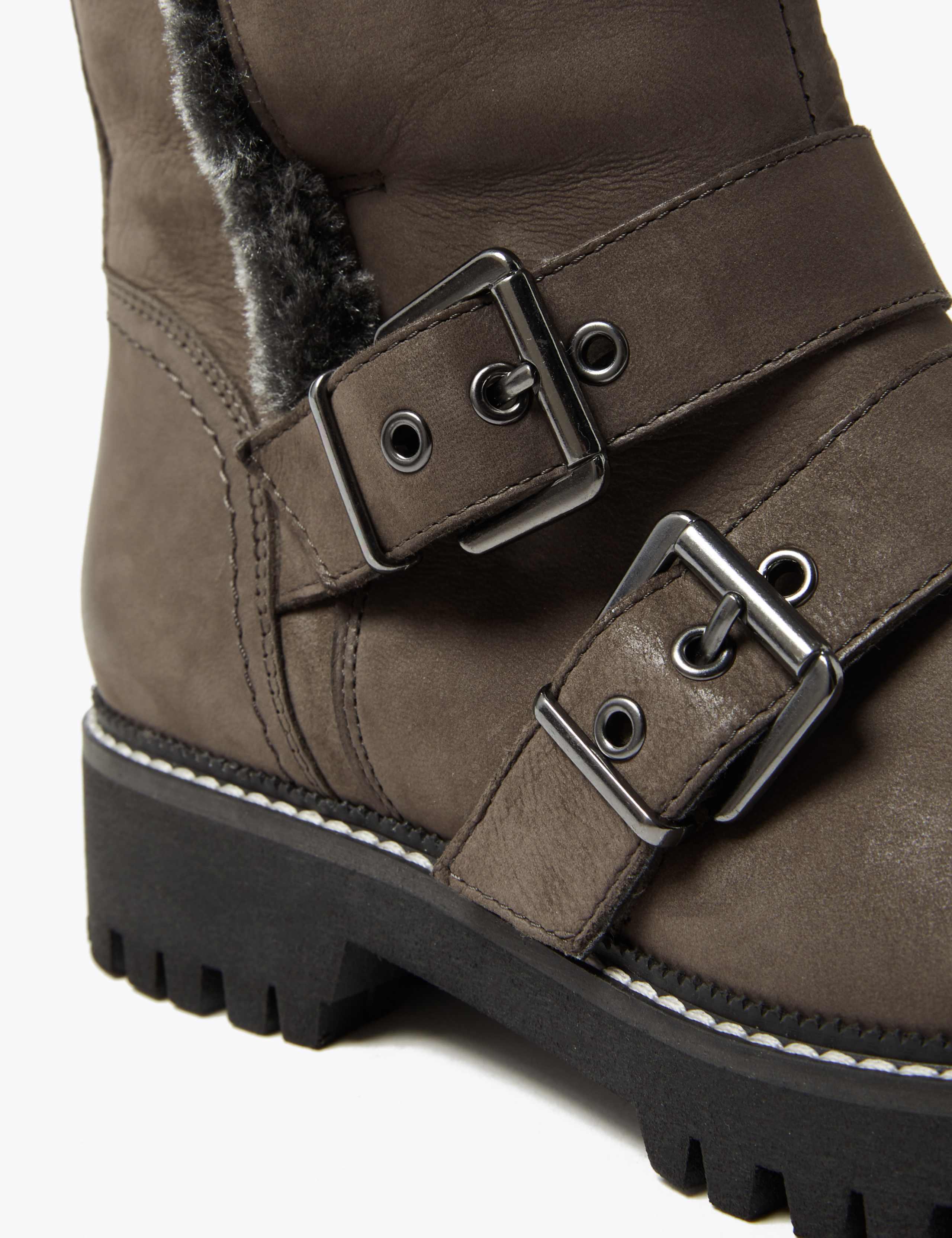 Leather Faux Fur Biker Ankle Boots 4 of 5