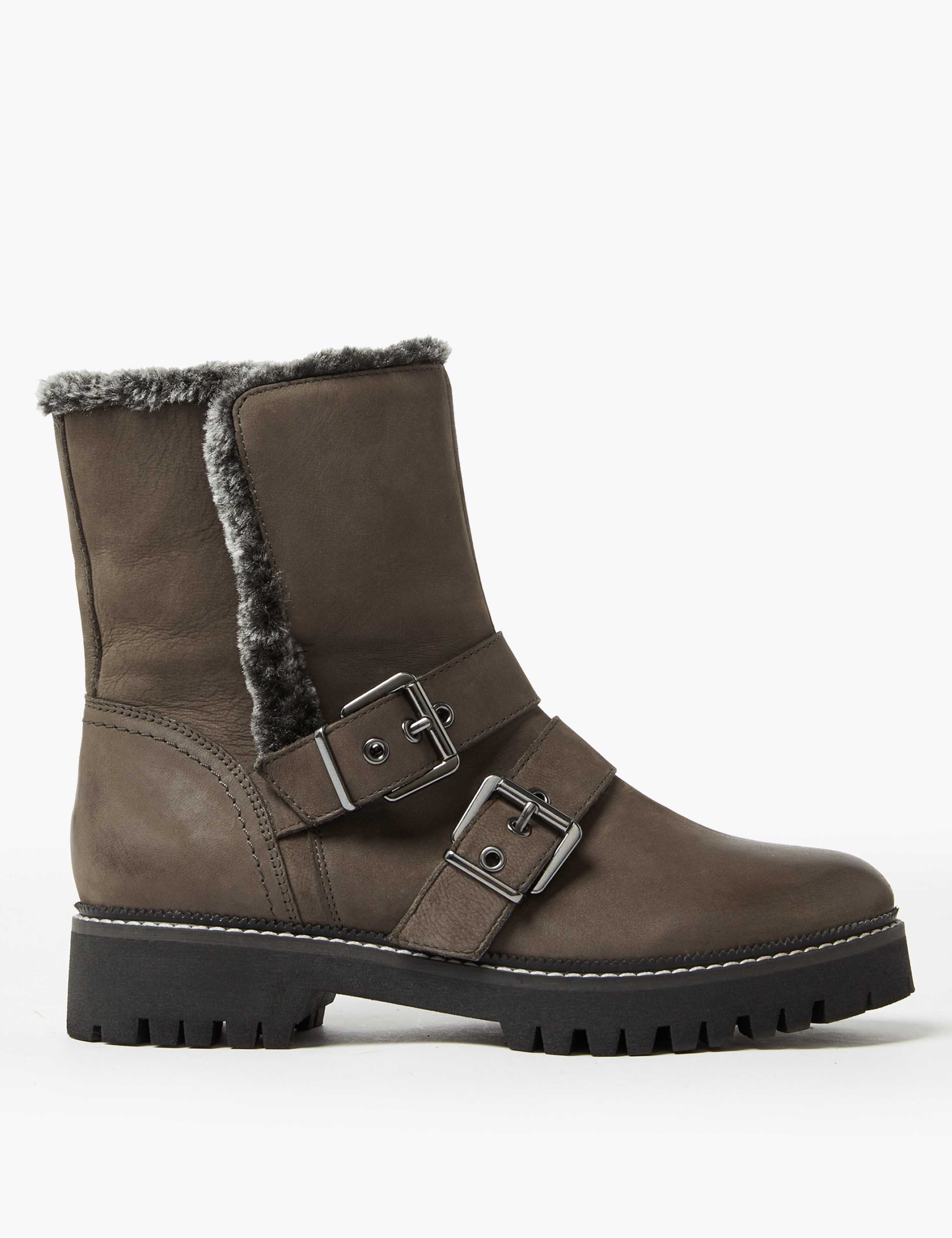 Leather Faux Fur Biker Ankle Boots 2 of 5