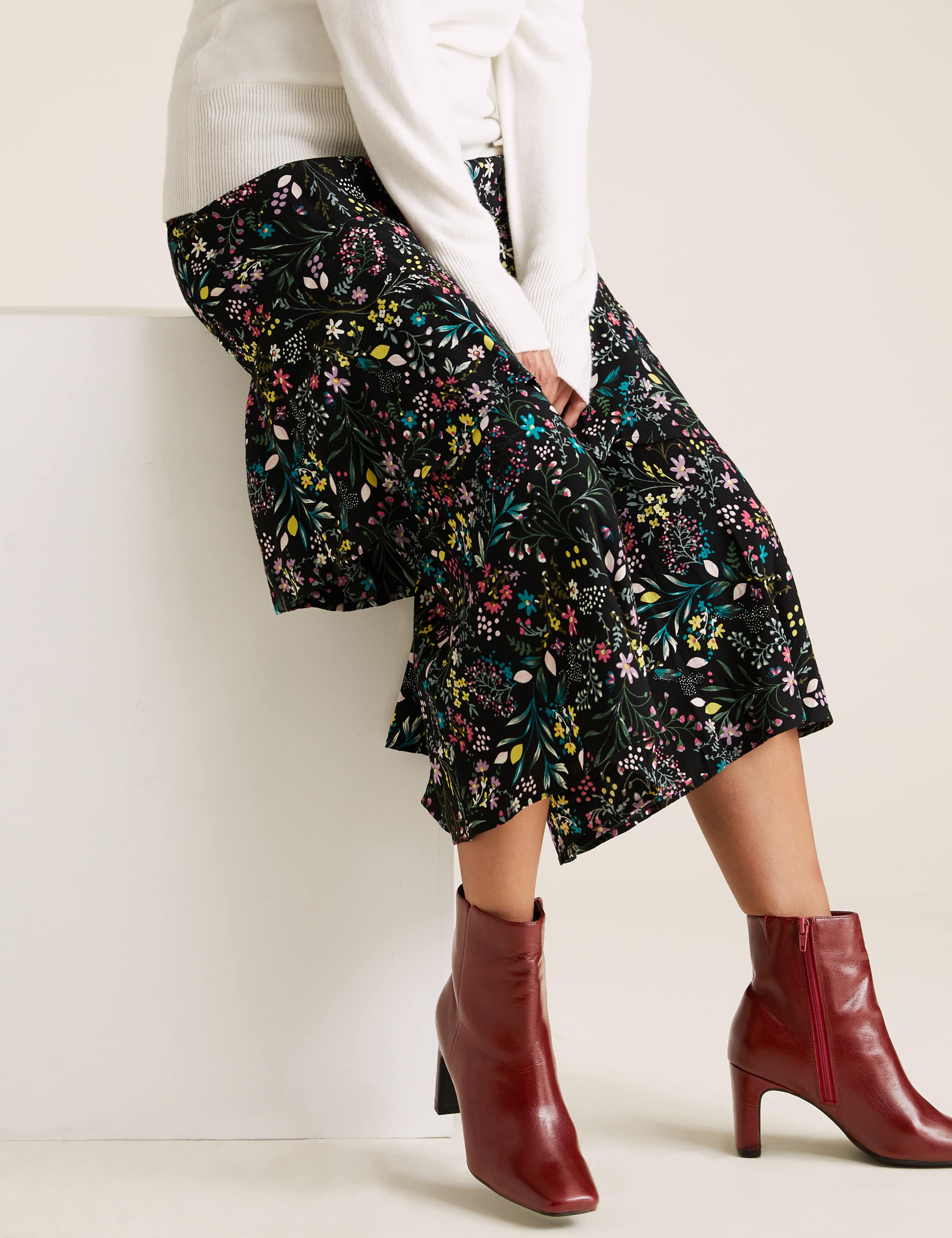 Leather Block Heel Square Toe Ankle Boots 1 of 3