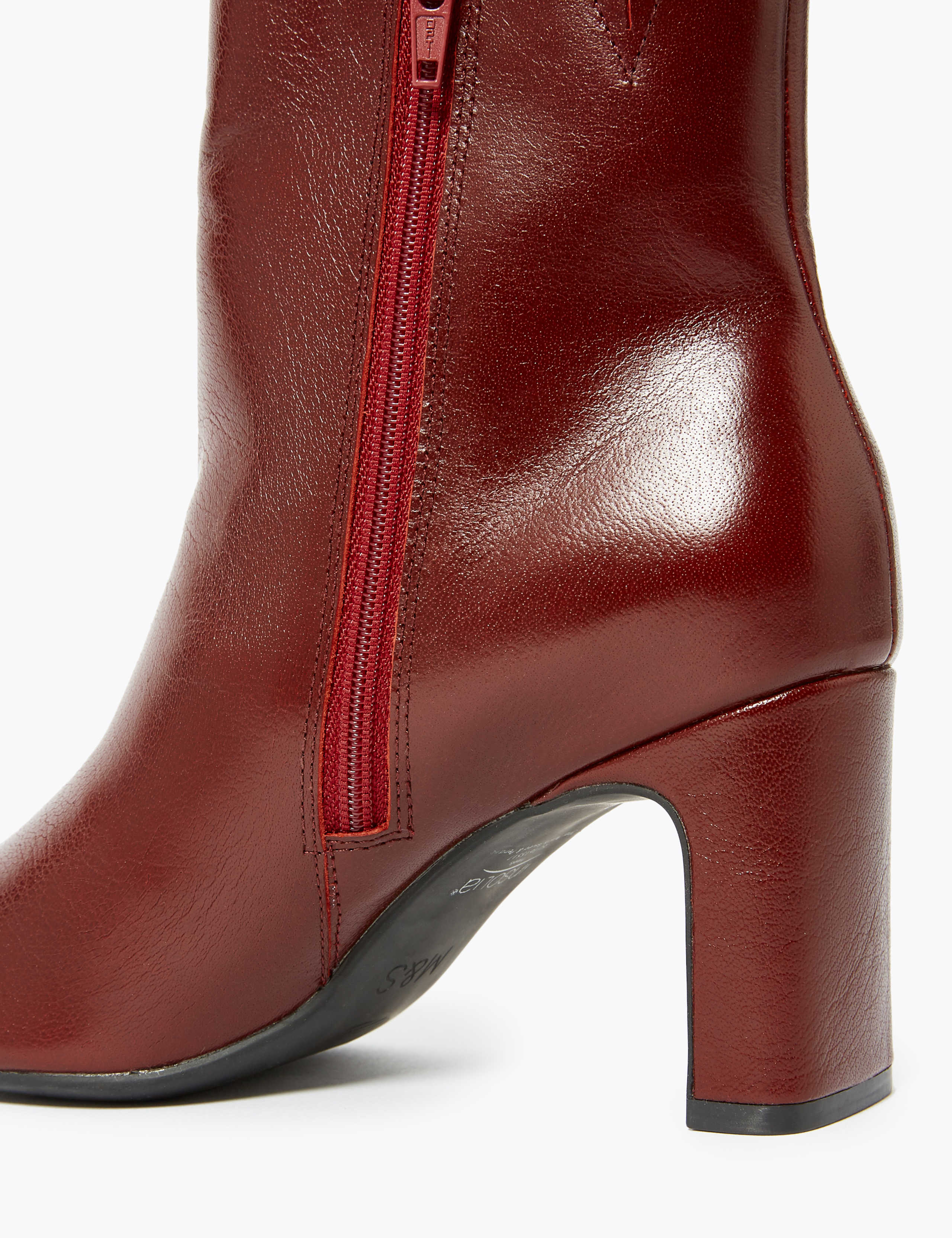 Leather Block Heel Square Toe Ankle Boots 2 of 3
