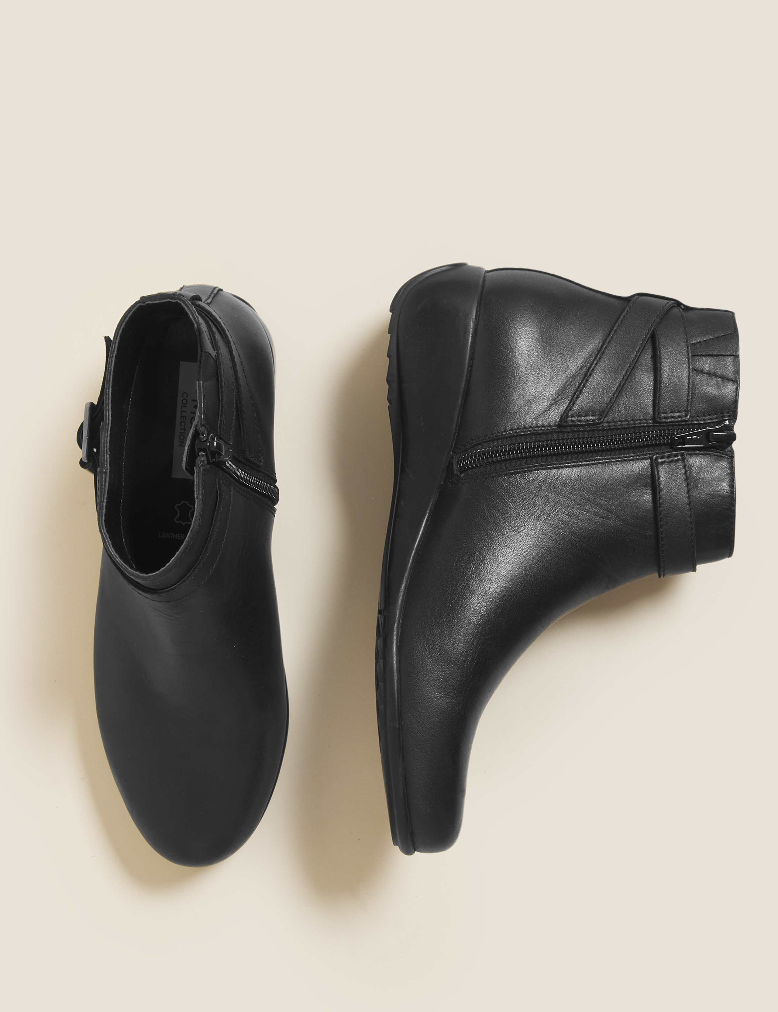 Leather Buckle Wedge Ankle Boots 2 of 4