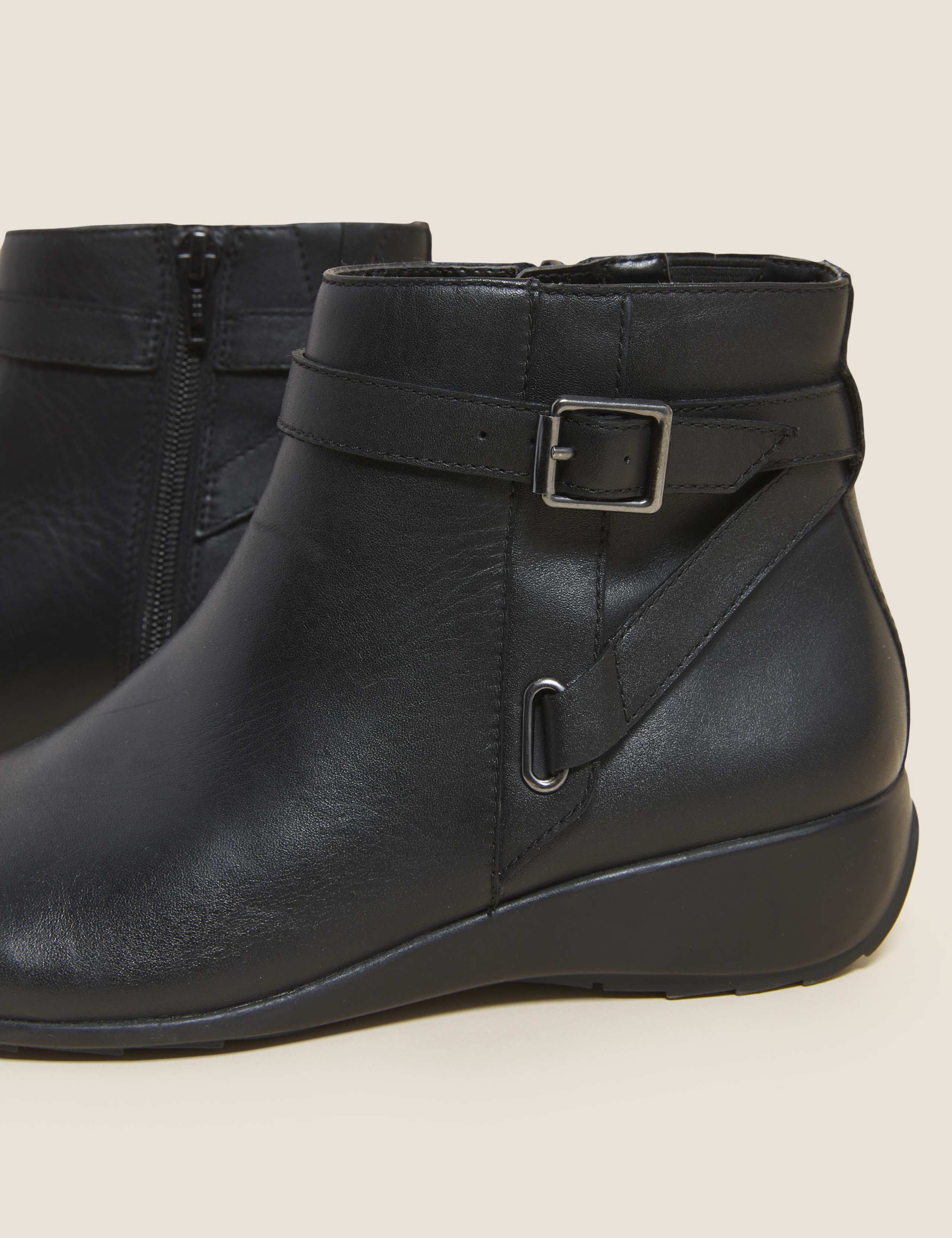 Leather Buckle Wedge Ankle Boots 3 of 4
