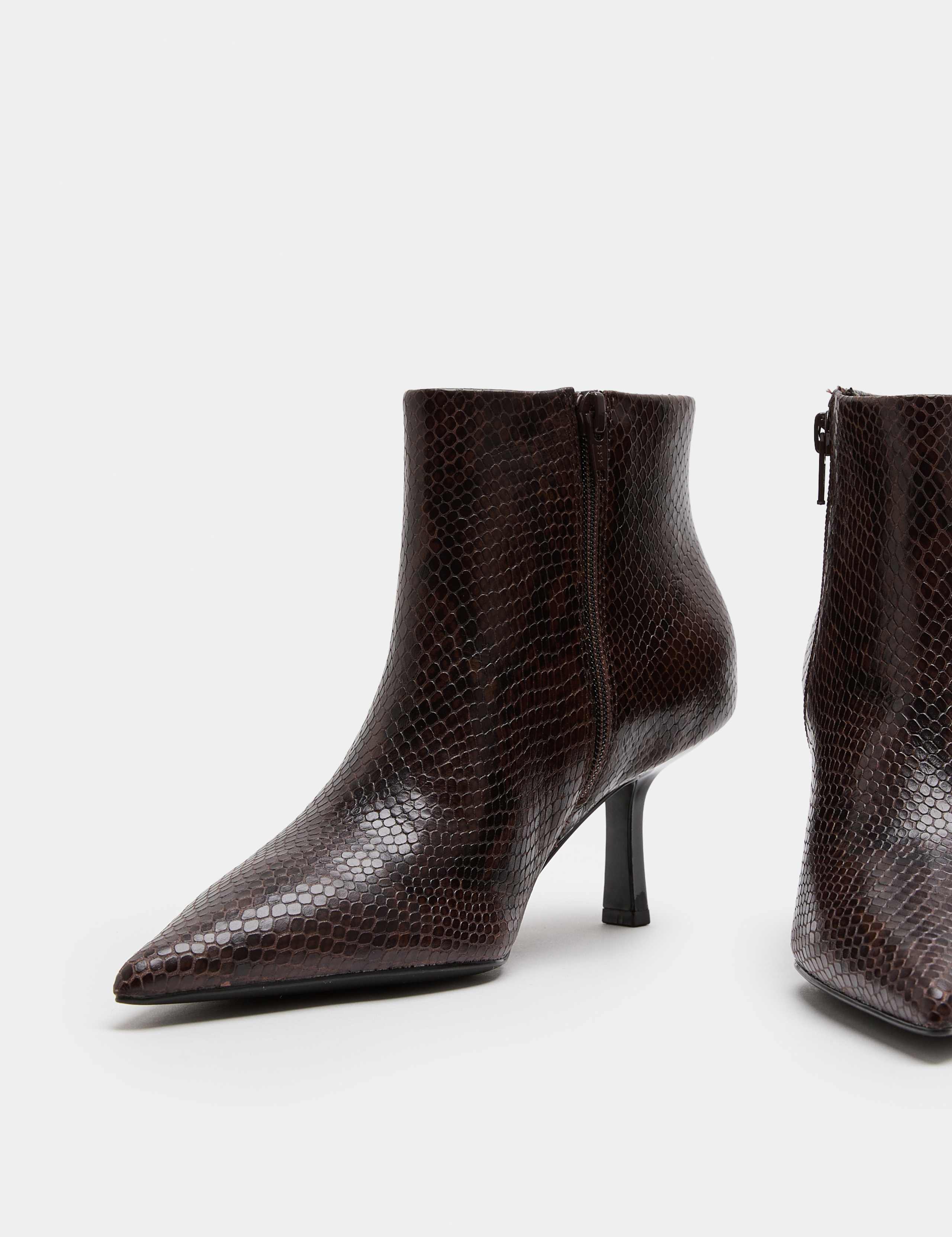 Leather Snake Print Kitten Heel Ankle Boot 1 of 3