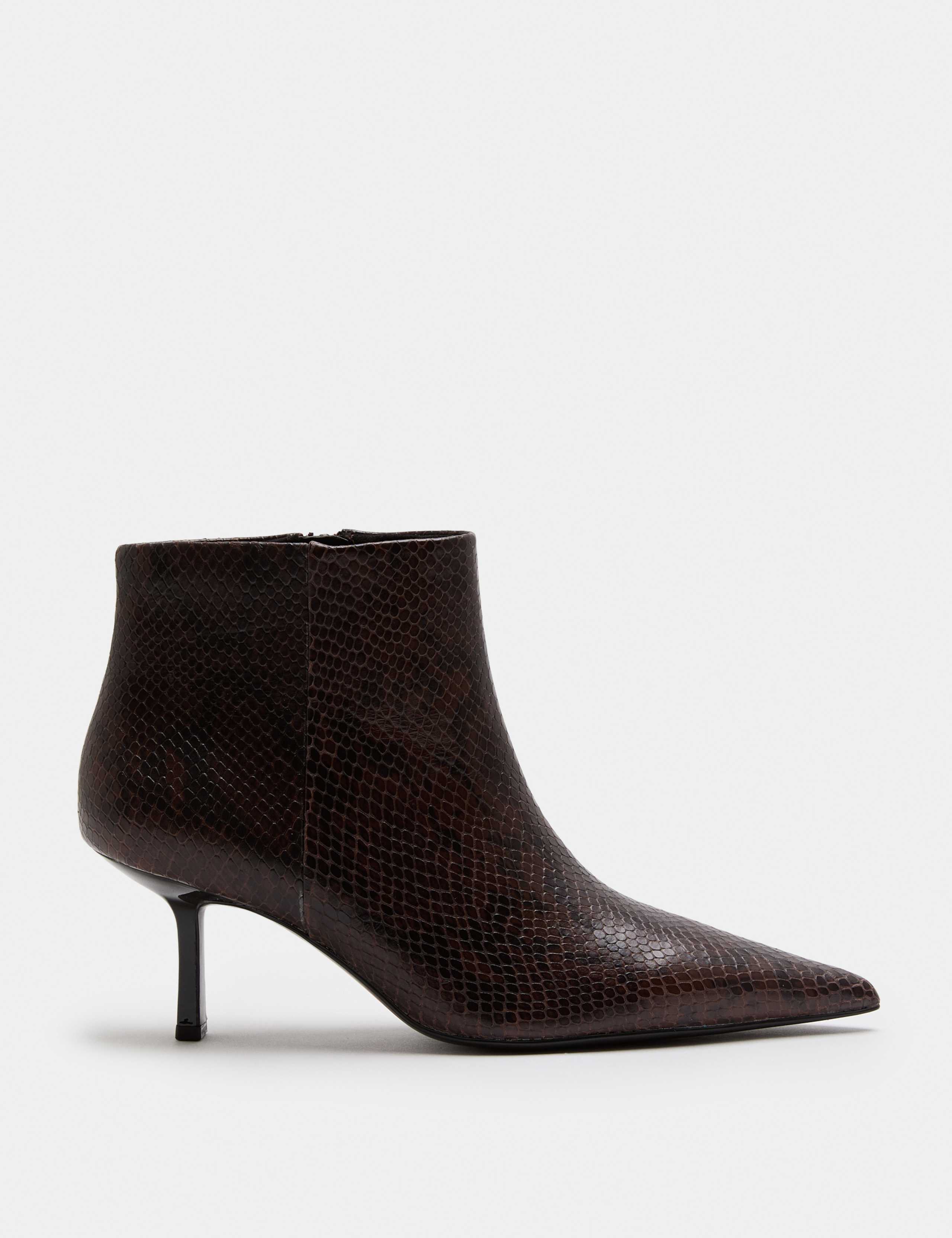 Leather Snake Print Kitten Heel Ankle Boot 2 of 3