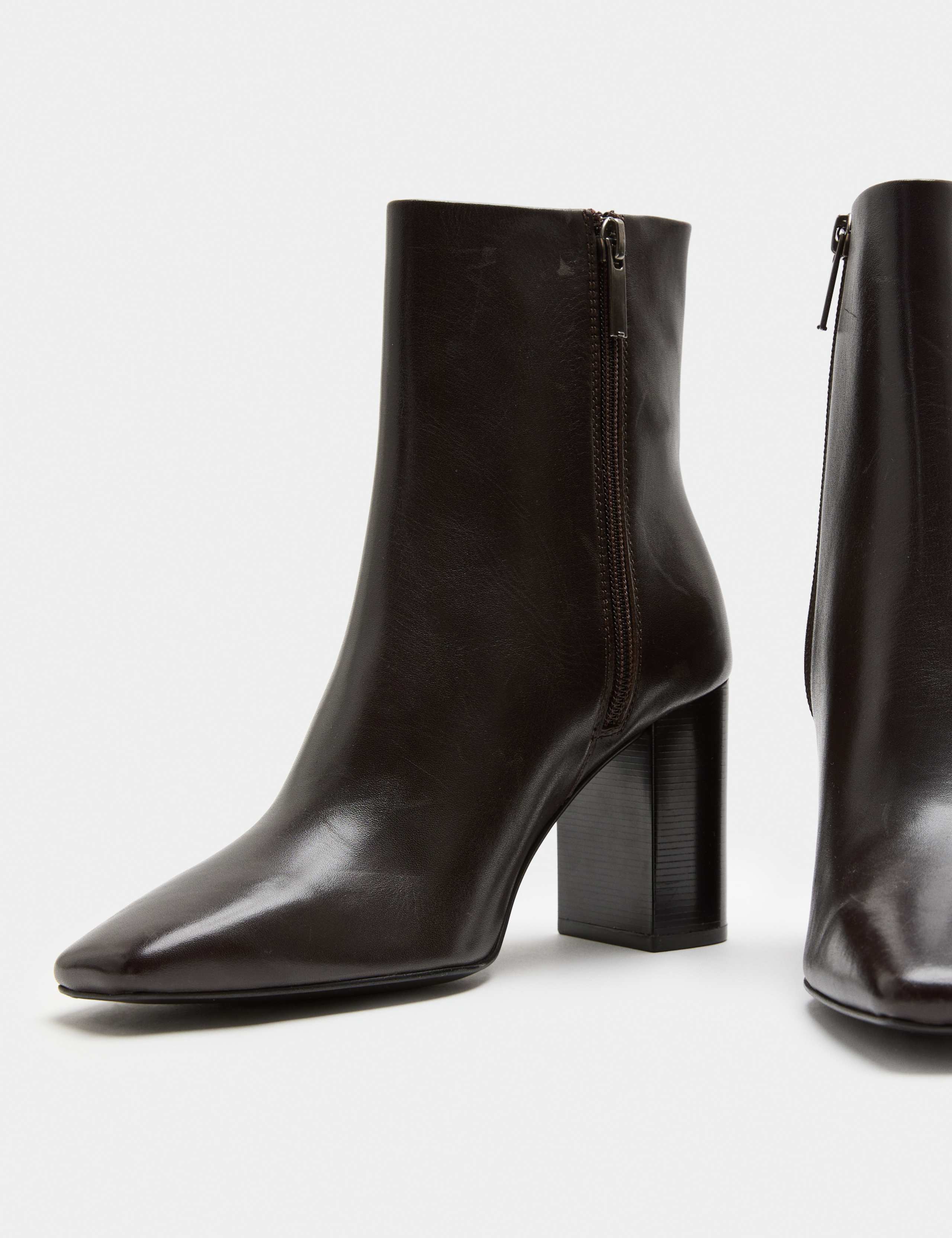 Leather Square Toe Block Heel Ankle Boots 1 of 3