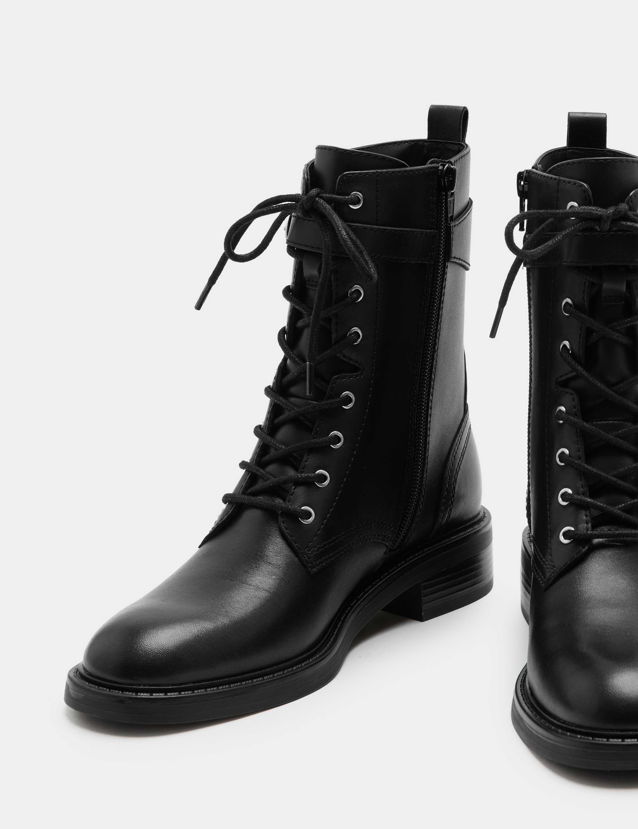 Leather Biker Lace Up Ankle Boots 3 of 3