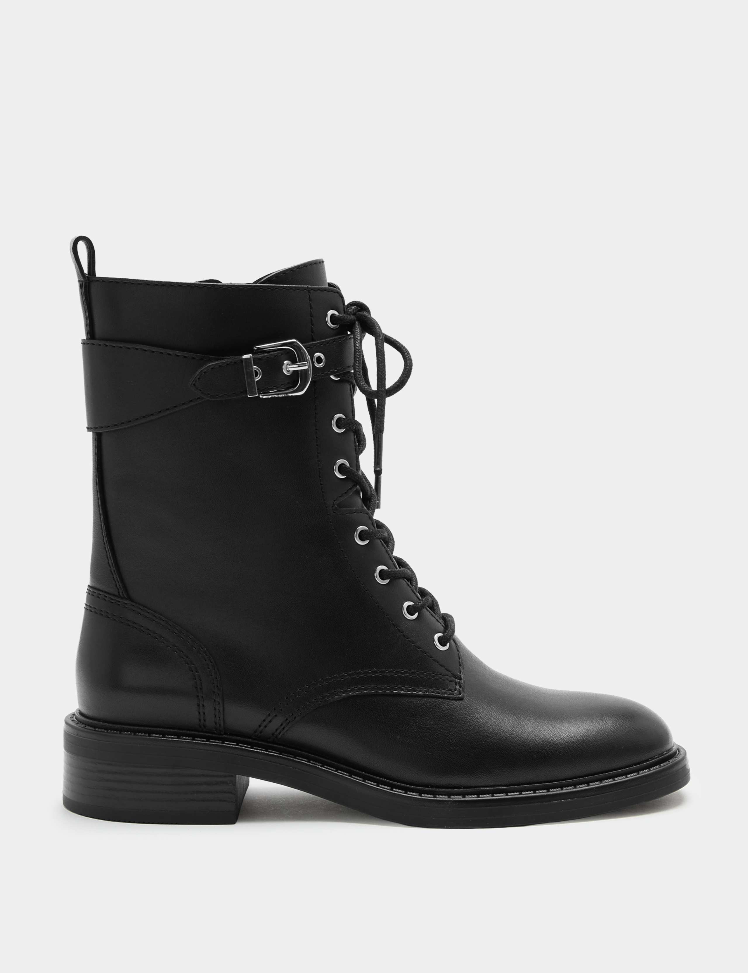 Leather Biker Lace Up Ankle Boots 2 of 3
