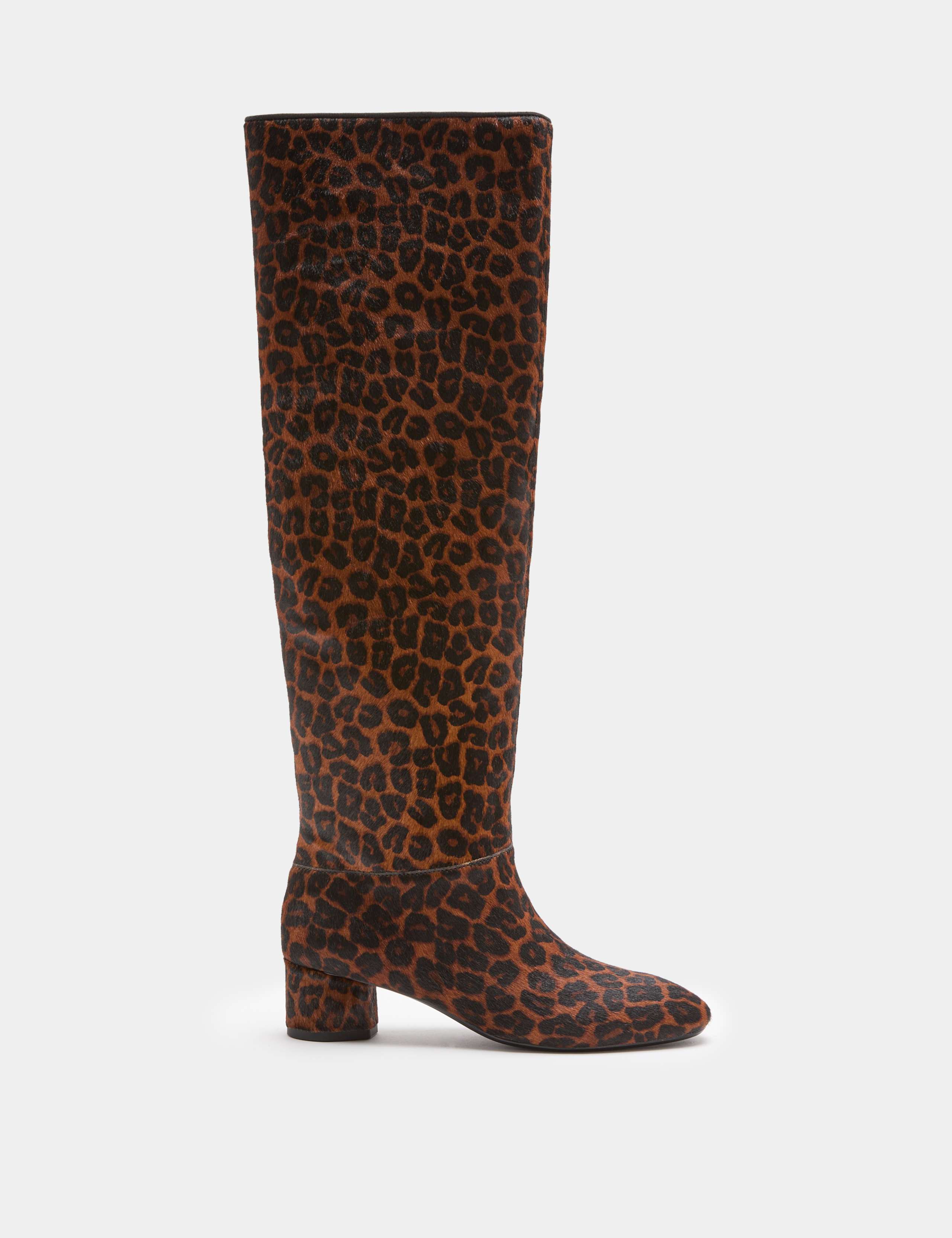 Leather Leopard Print Knee High Boots 2 of 3