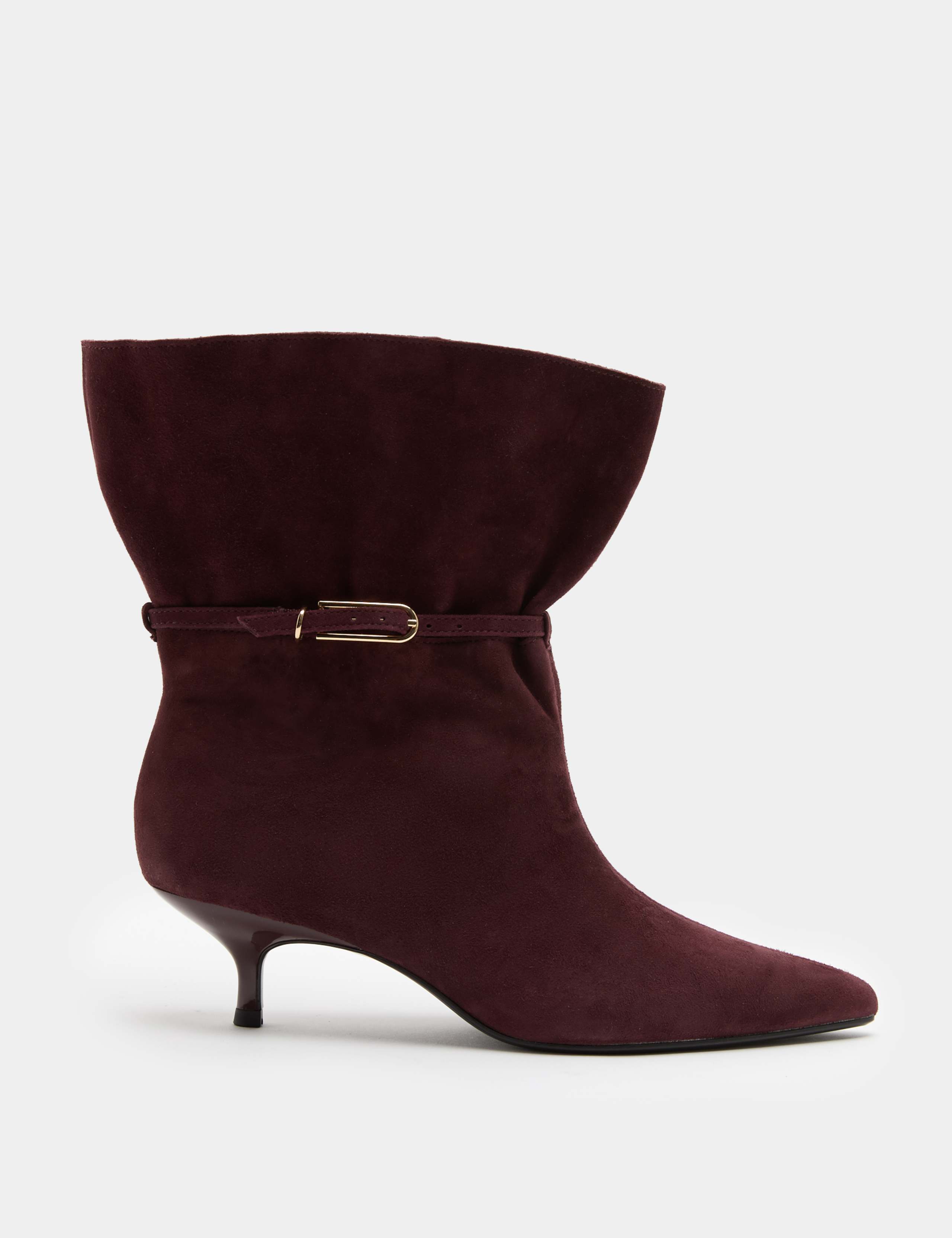 Suede Buckle Ruched Kitten Heel Ankle Boots 2 of 3