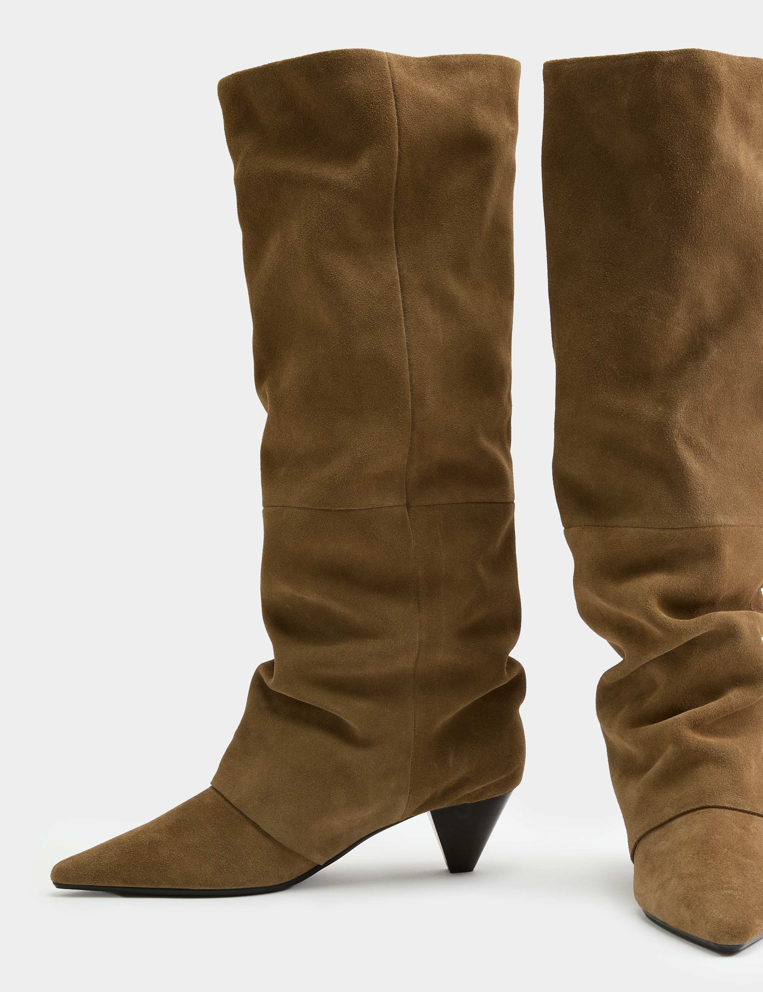Suede Slouchy Kitten Heel Knee High Boots 1 of 3