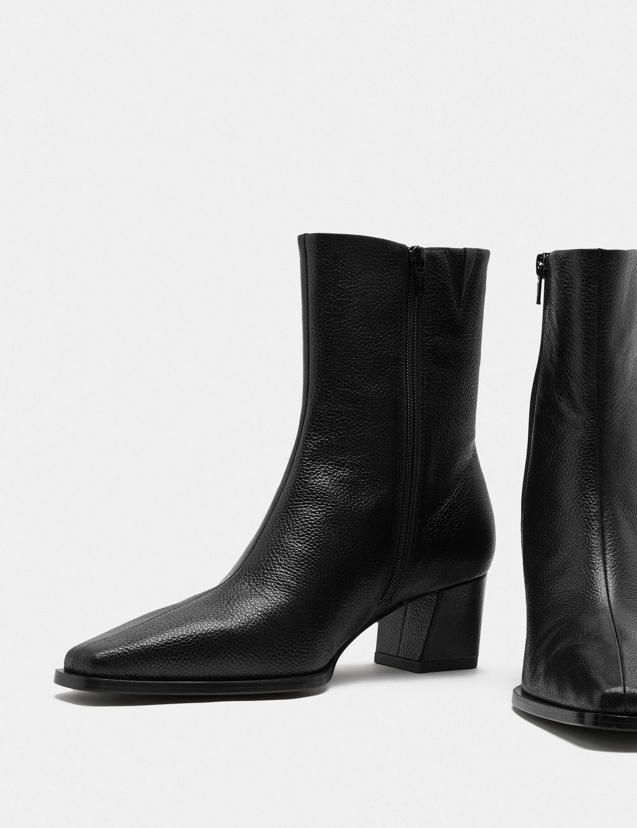 Leather Block Heel Chisel Toe Ankle Boots 2 of 3