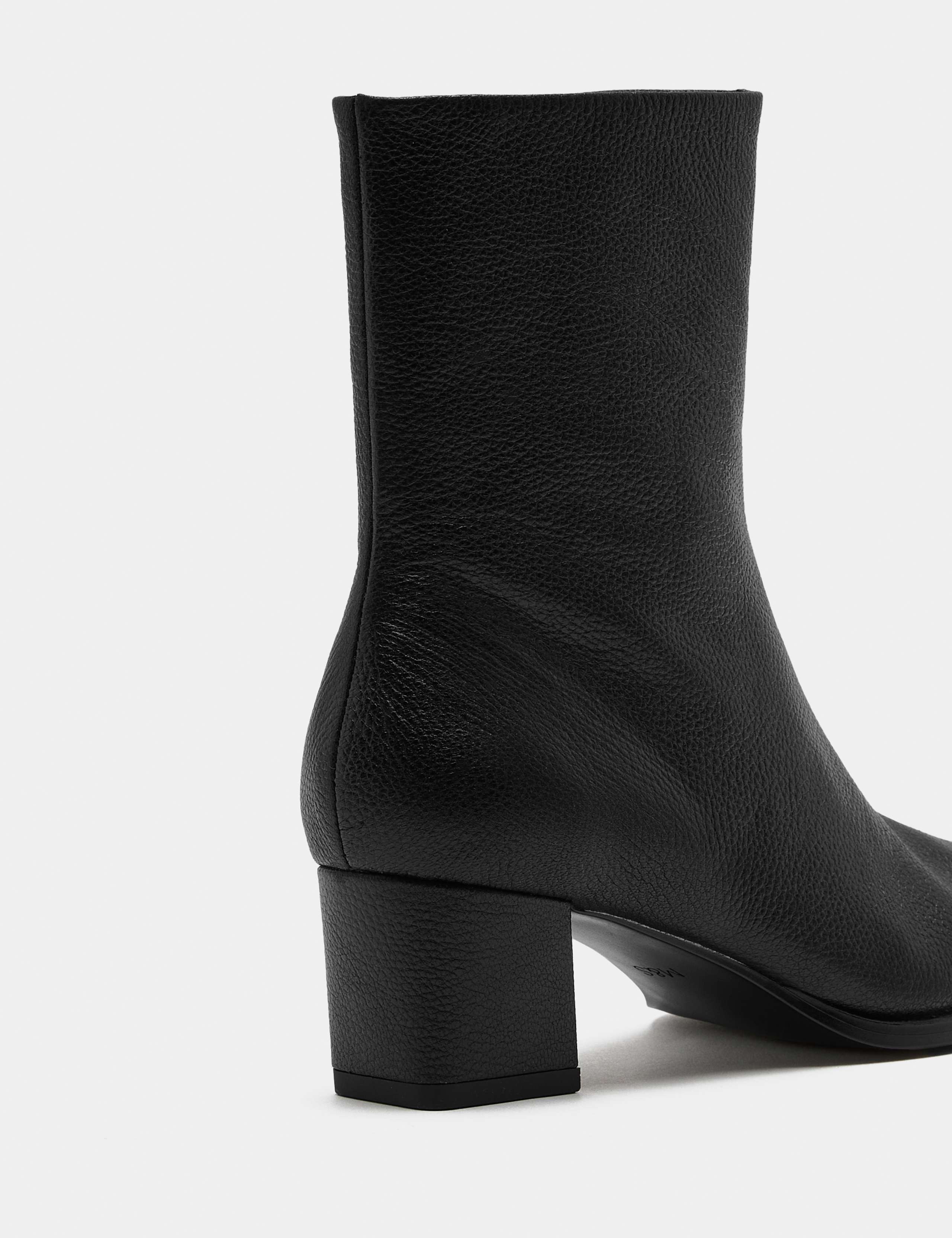 Leather Block Heel Chisel Toe Ankle Boots 3 of 3