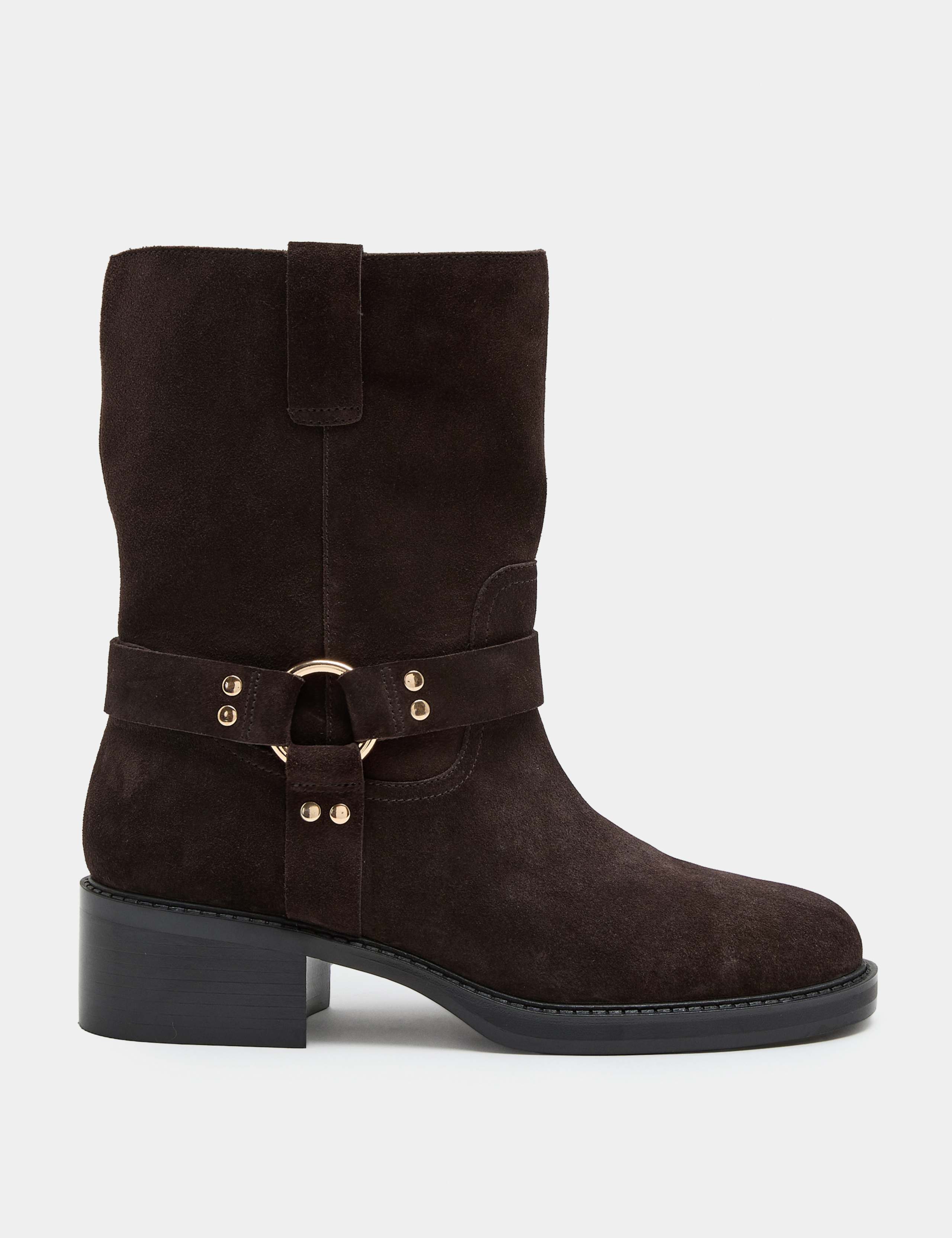 Suede Biker Block Heel Mid Calf Boots 2 of 3