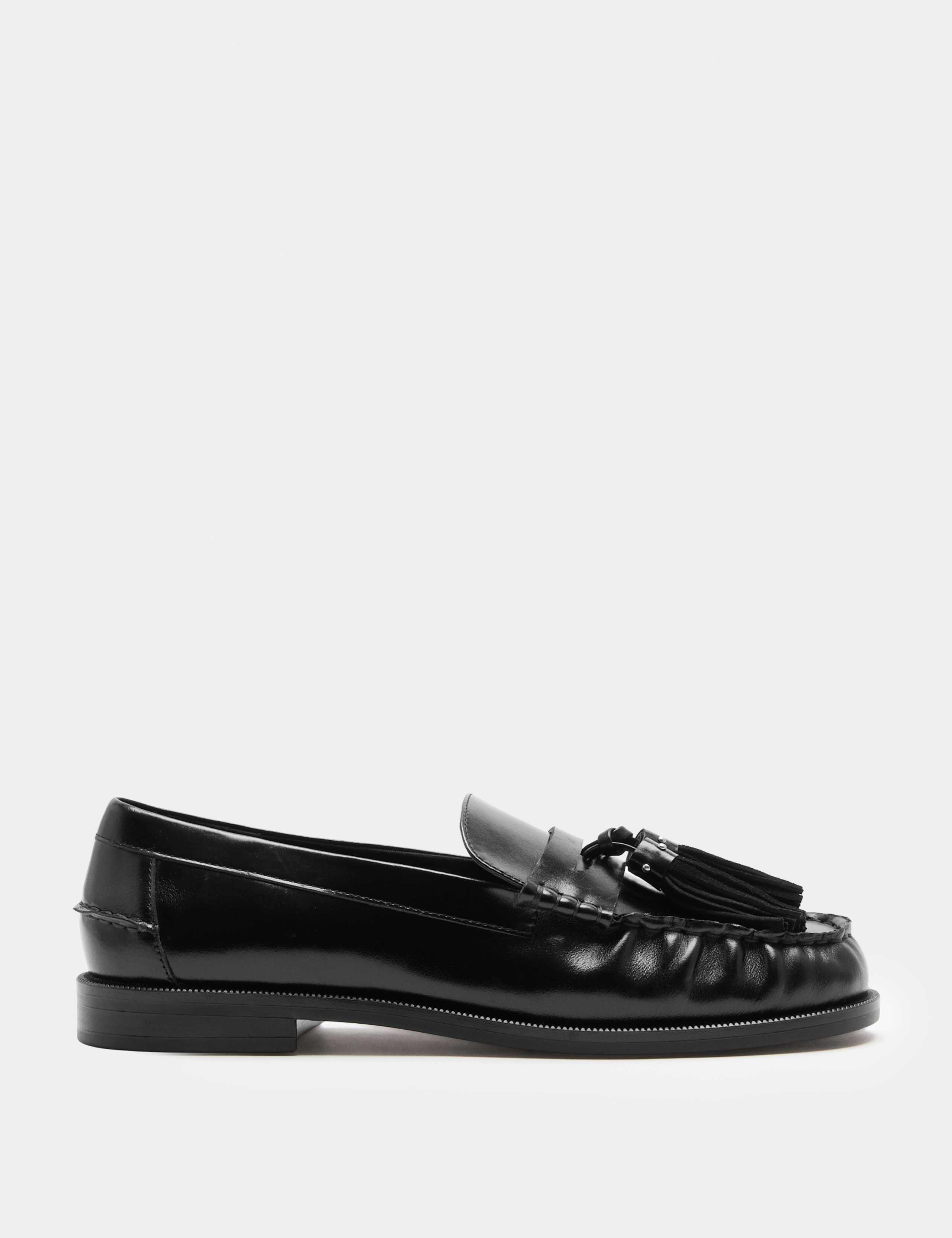 Leather Chunky Tassel Block Heel Round Toe Loafer 2 of 3