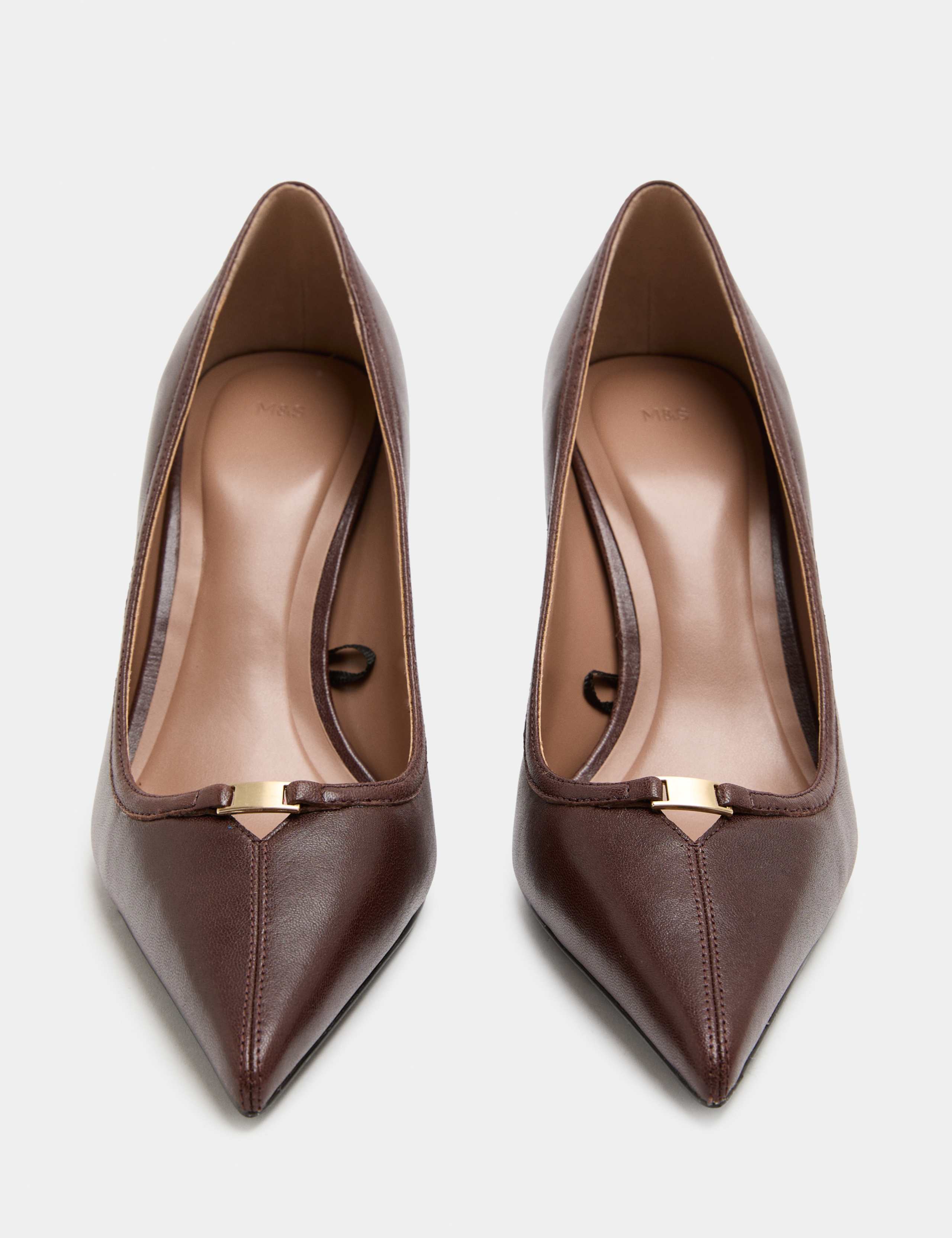 Leather Trim Stiletto Heel Pointed Court Shoes 1 of 3