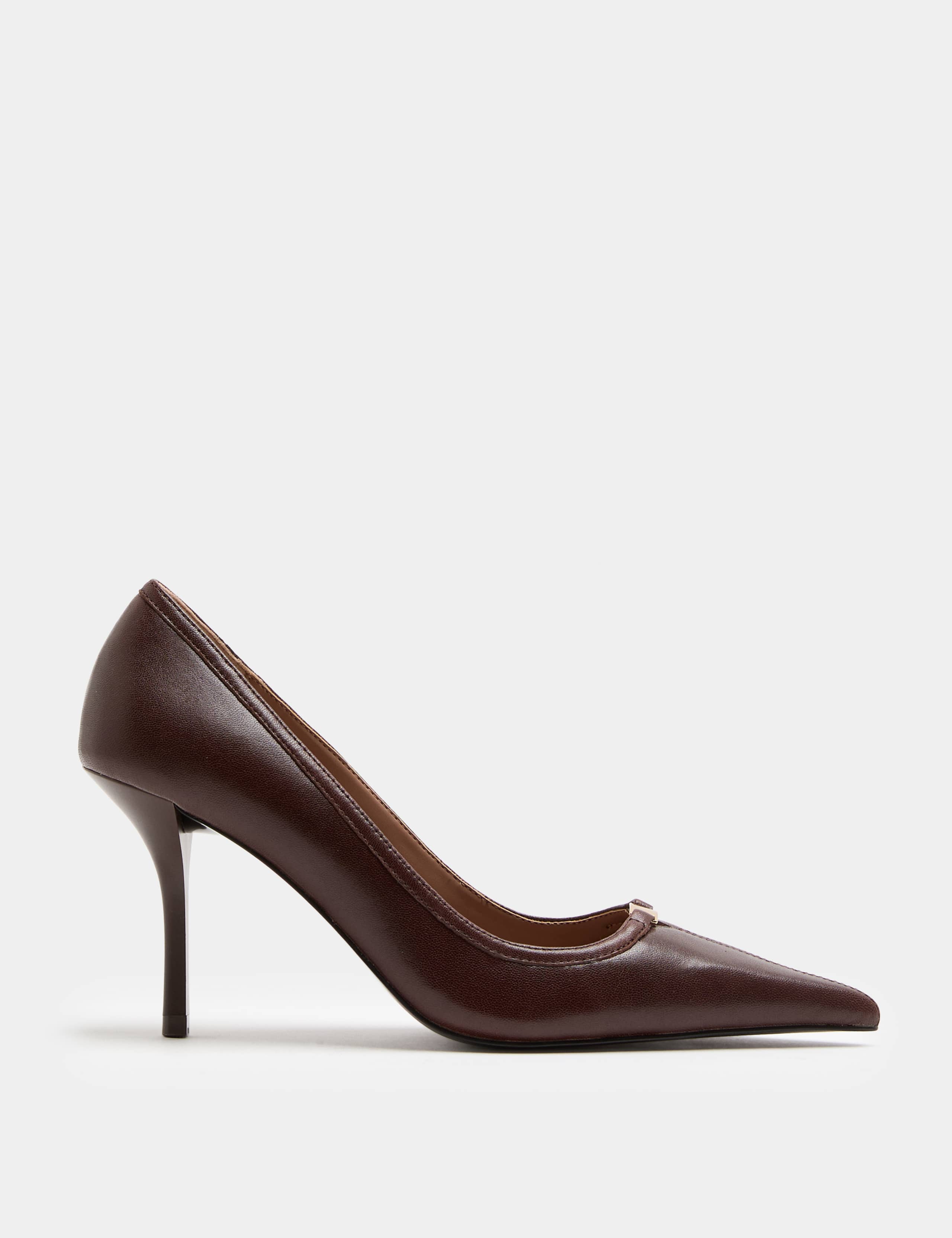 Leather Trim Stiletto Heel Pointed Court Shoes 2 of 3