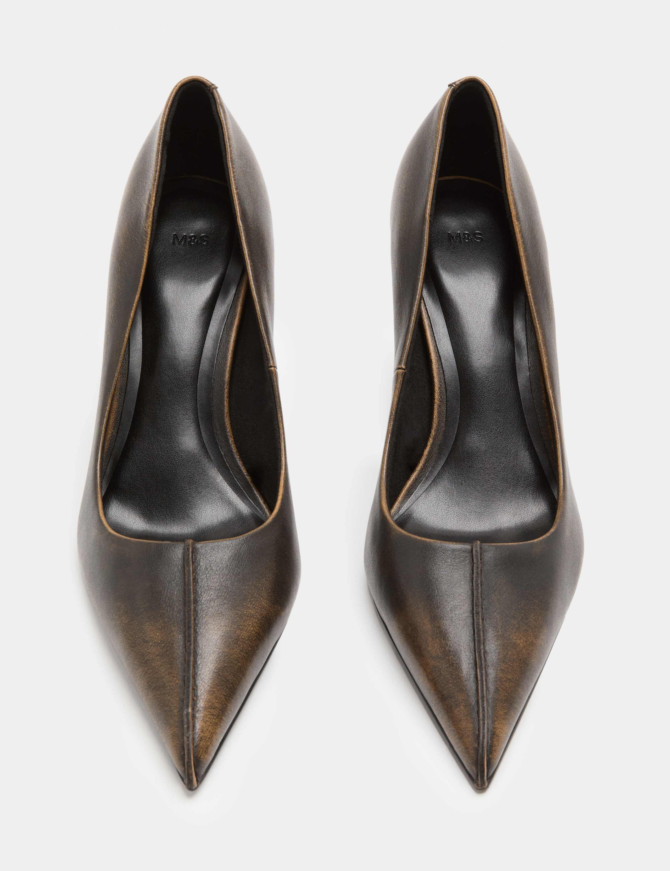 Leather Stiletto Heel Pointed Toe Court Shoes 1 of 3
