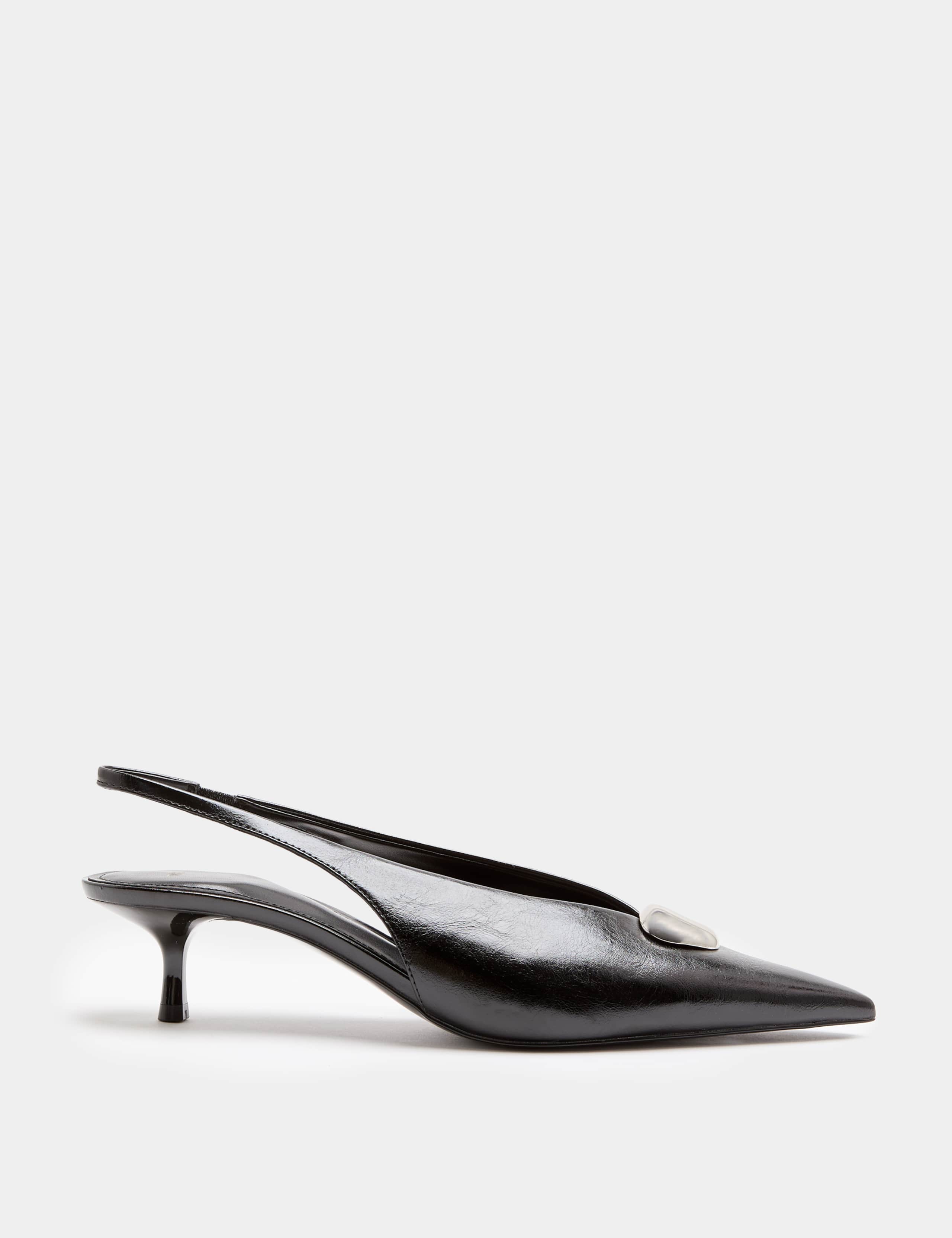 Hardware Trim Kitten Heel Slingback Shoes 2 of 3