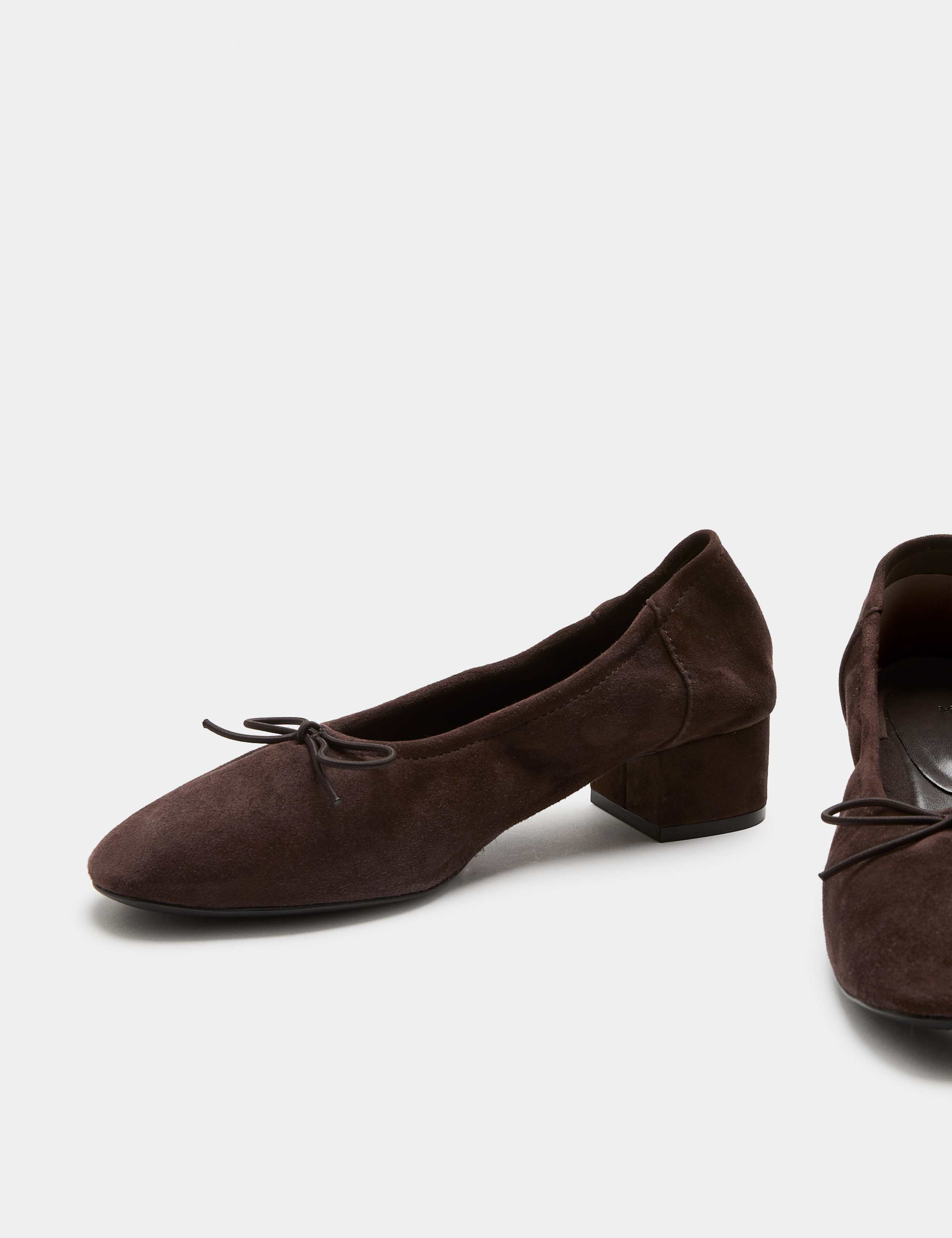 Suede Bow Block Heel Court Shoes 1 of 3