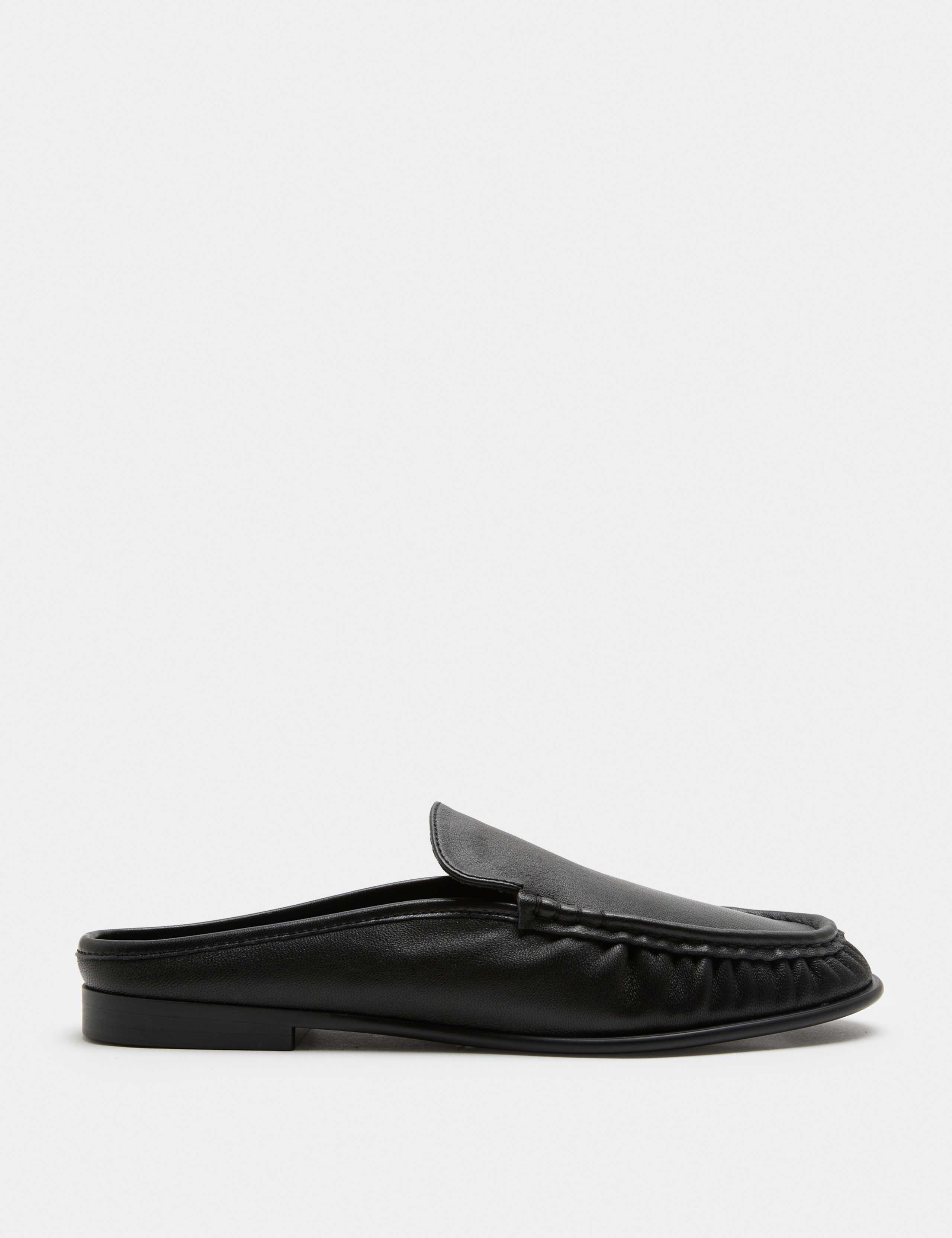 Leather Ruched Backless Flat Loafers 2 of 3