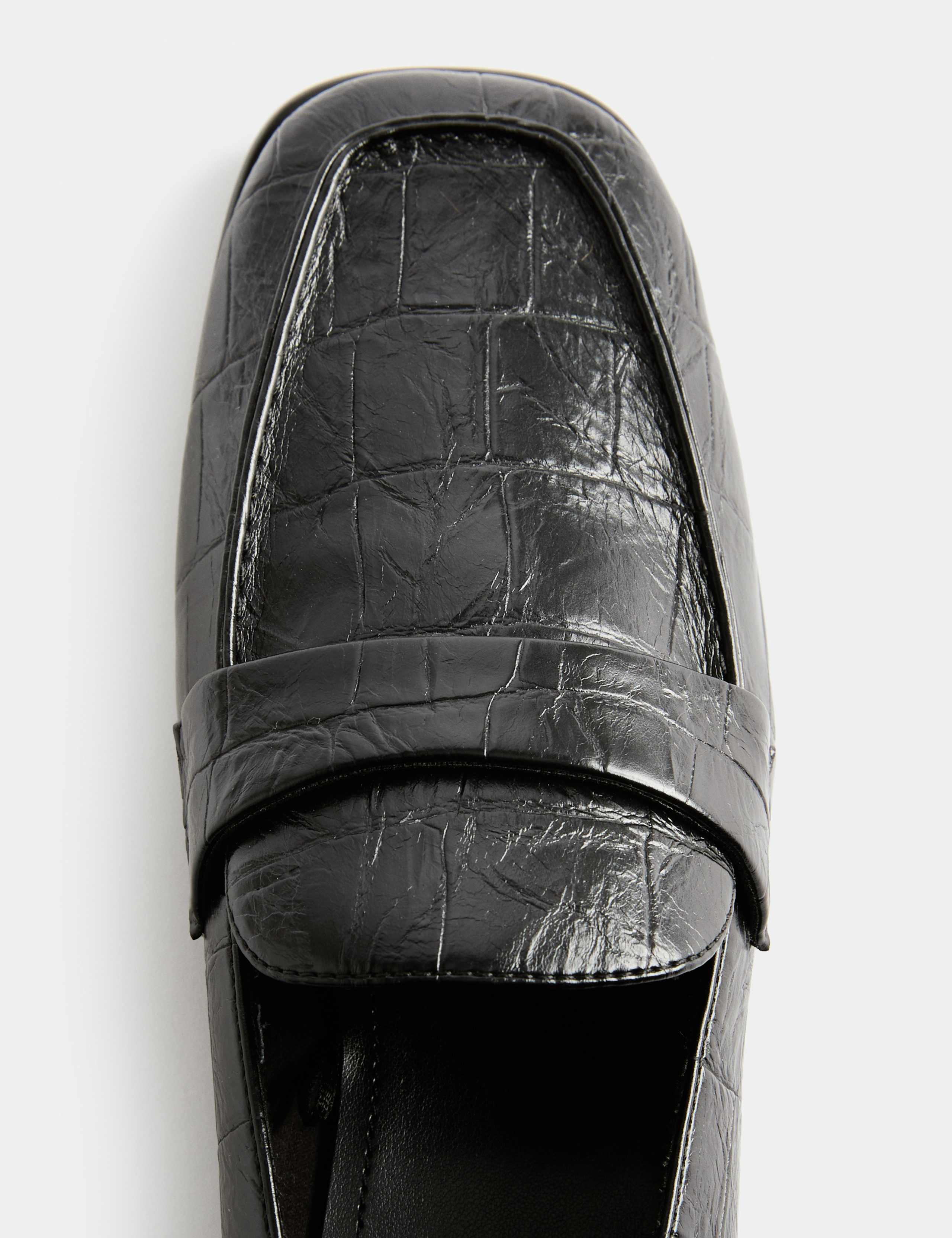 Croc Slip On Block Heel Square Toe Loafers 3 of 3