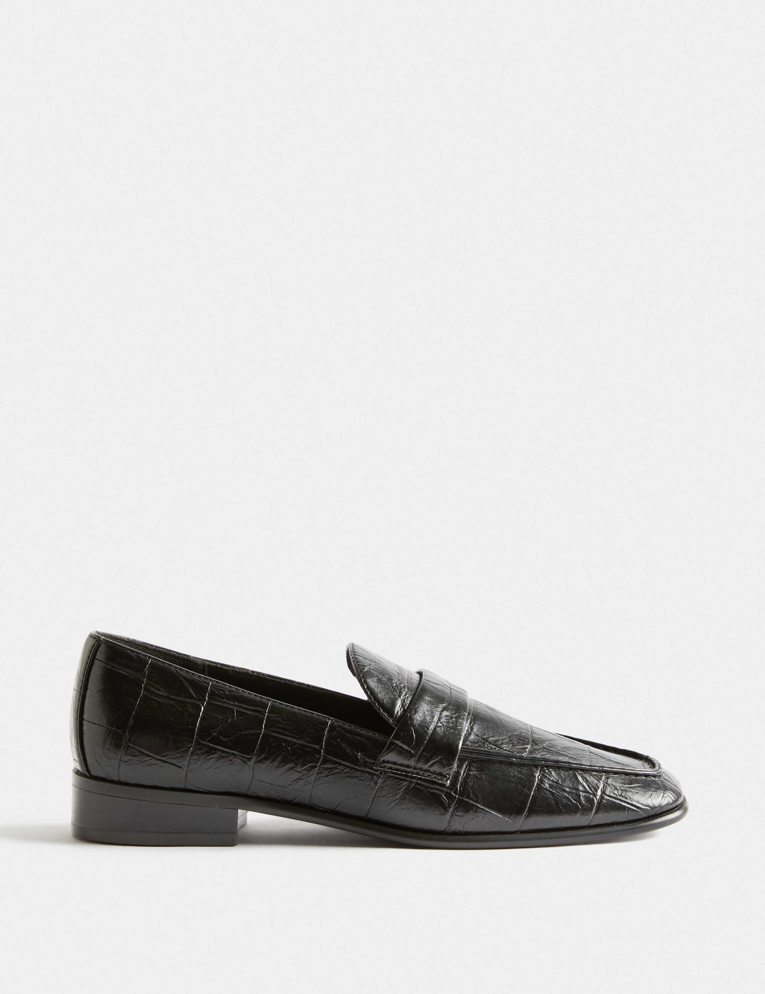 Croc Slip On Block Heel Square Toe Loafers 2 of 3
