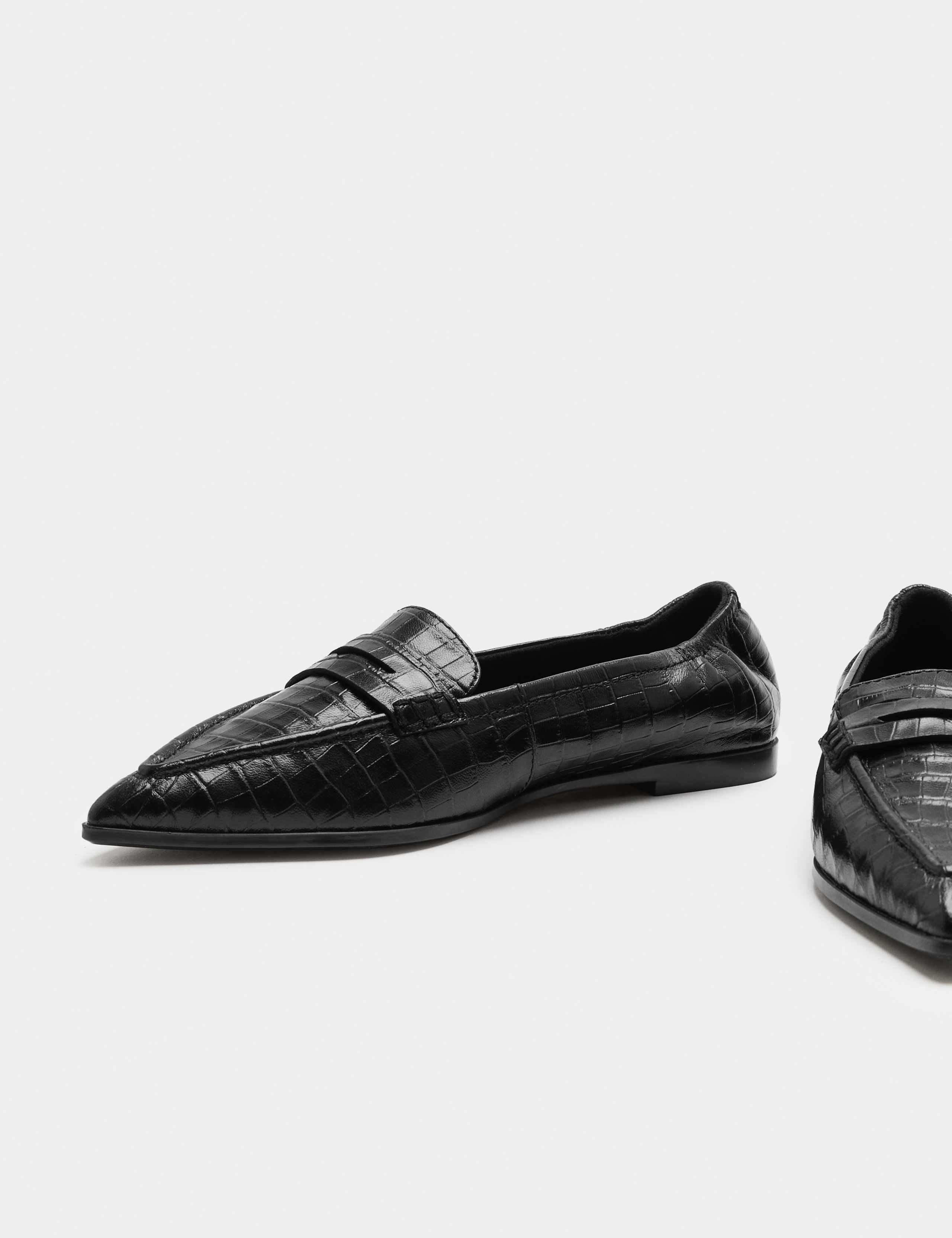 Leather Croc Pointed Toe Loafers 1 of 3