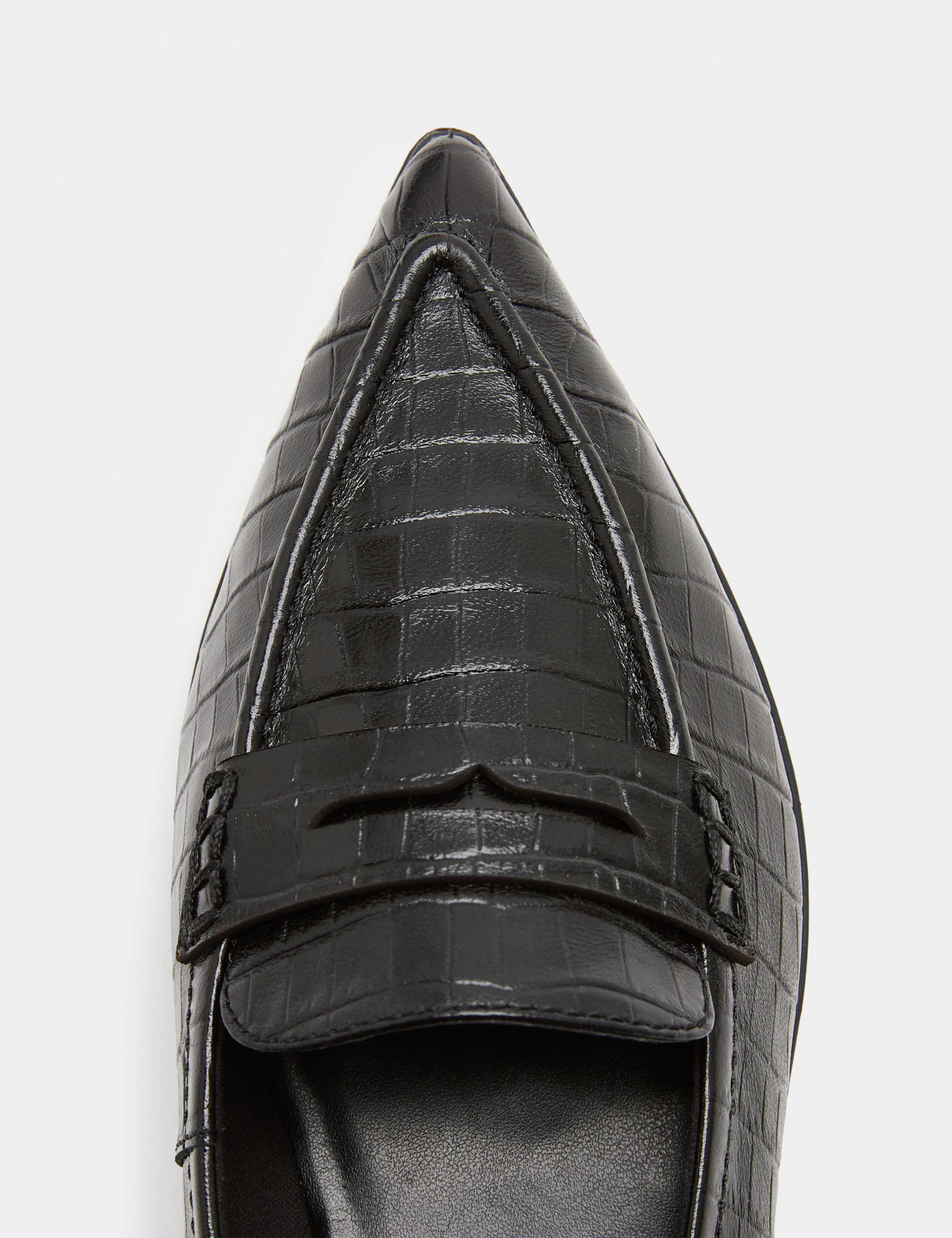 Leather Croc Pointed Toe Loafers 3 of 3