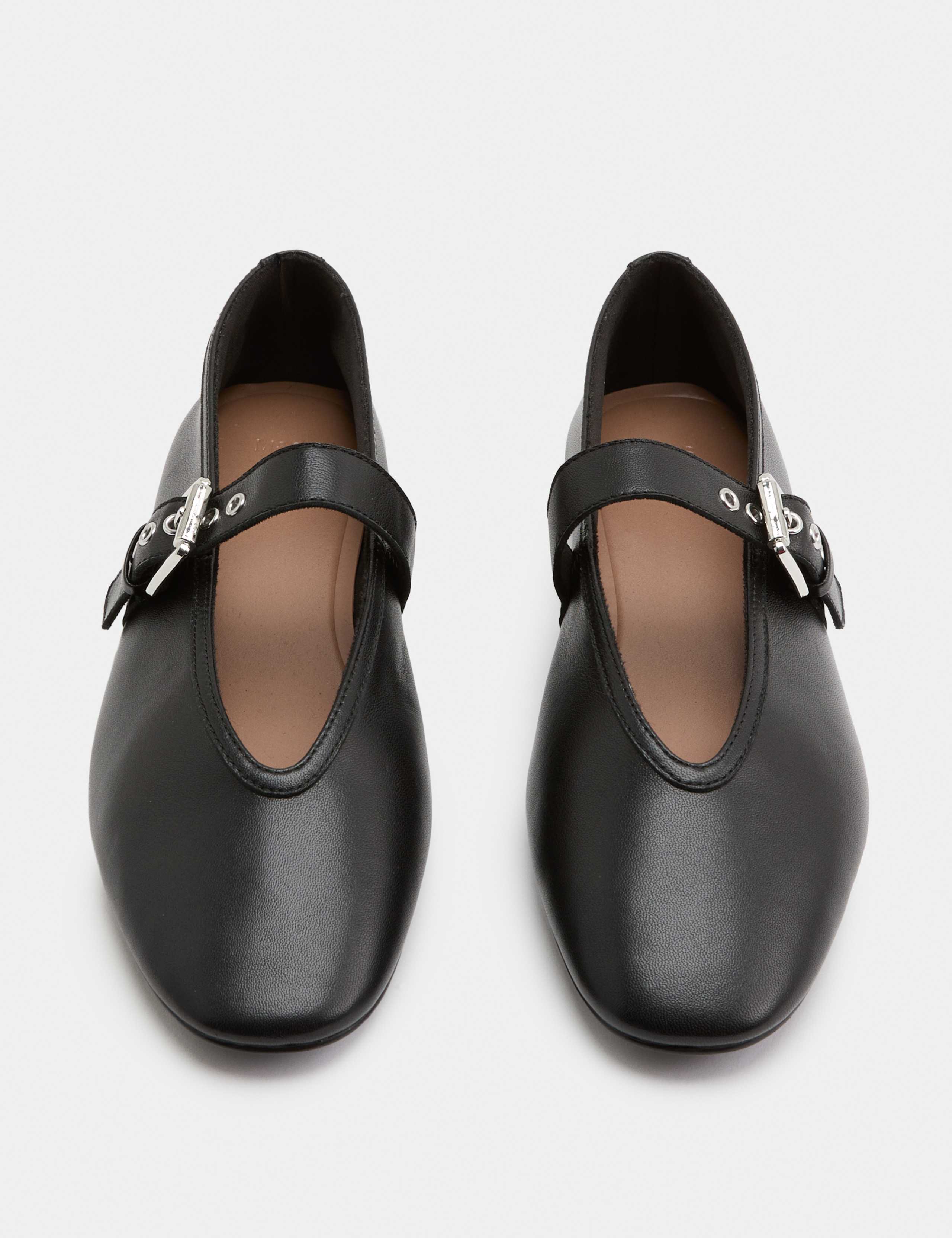 Leather Flat Round Toe Mary Jane Ballet Pumps 1 of 3