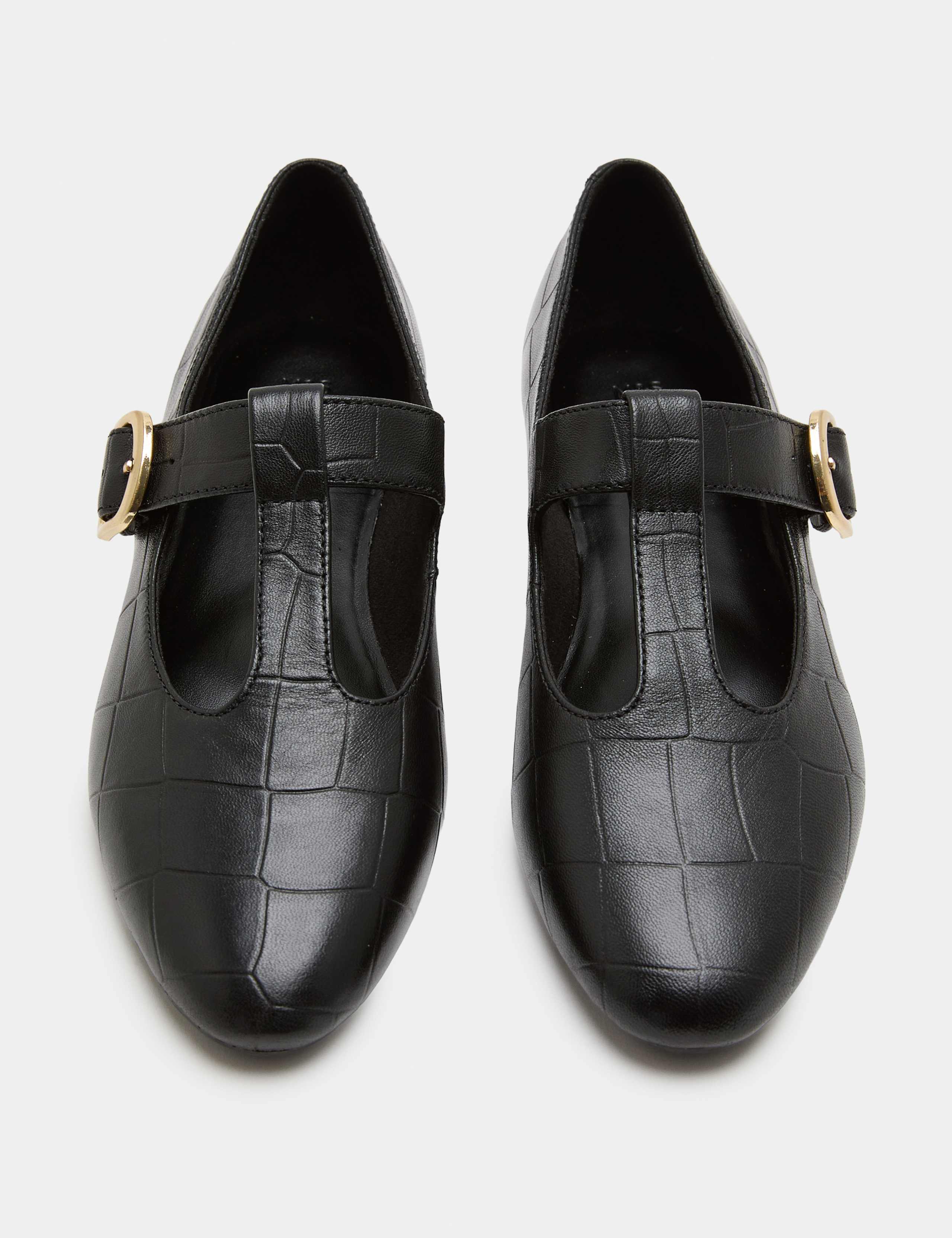 Leather Croc T-Bar Flat Mary Jane Ballet Pumps 1 of 3