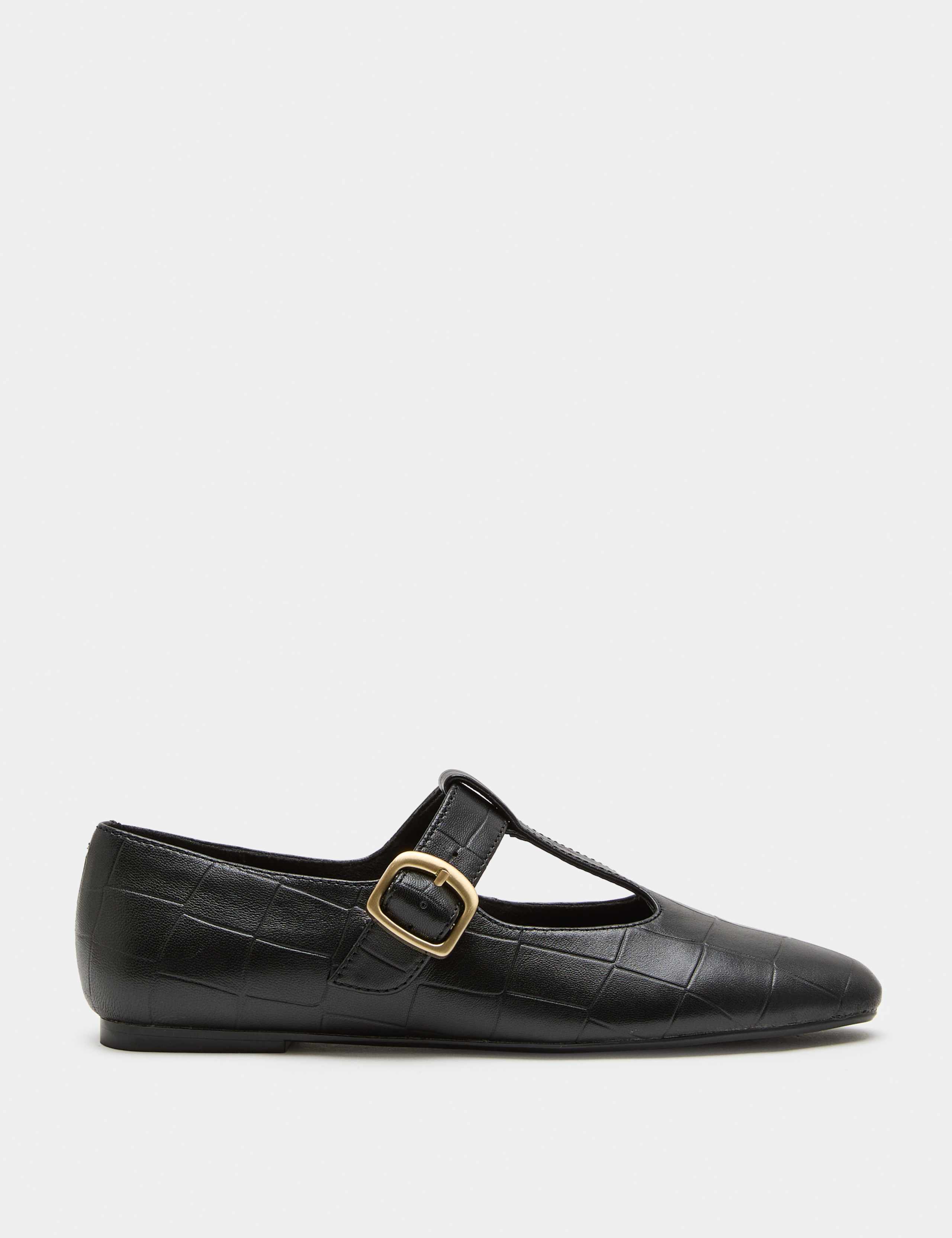 Leather Croc T-Bar Flat Mary Jane Ballet Pumps 2 of 3
