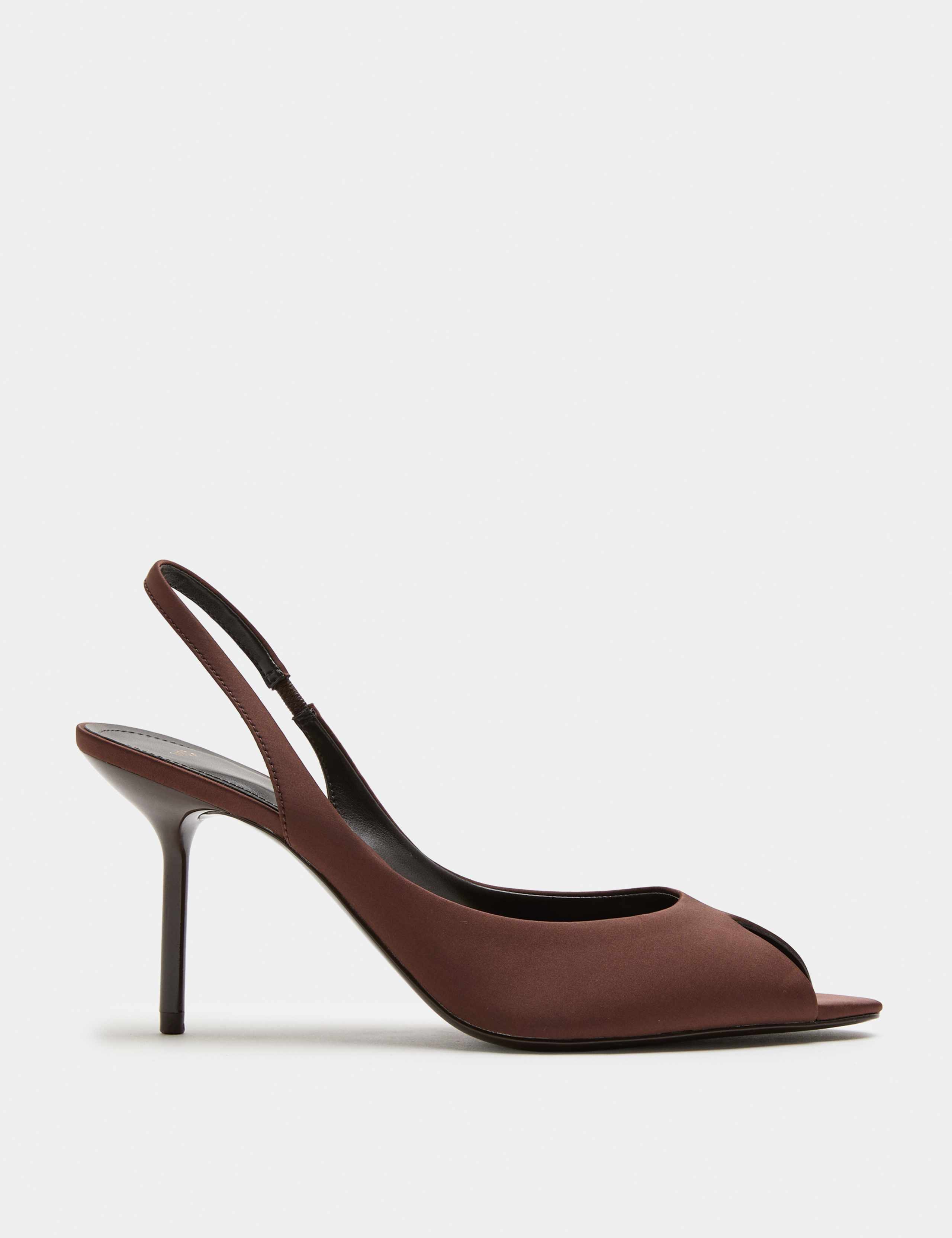 Satin Stiletto Heel Peep Toe Slingback Shoes 2 of 3