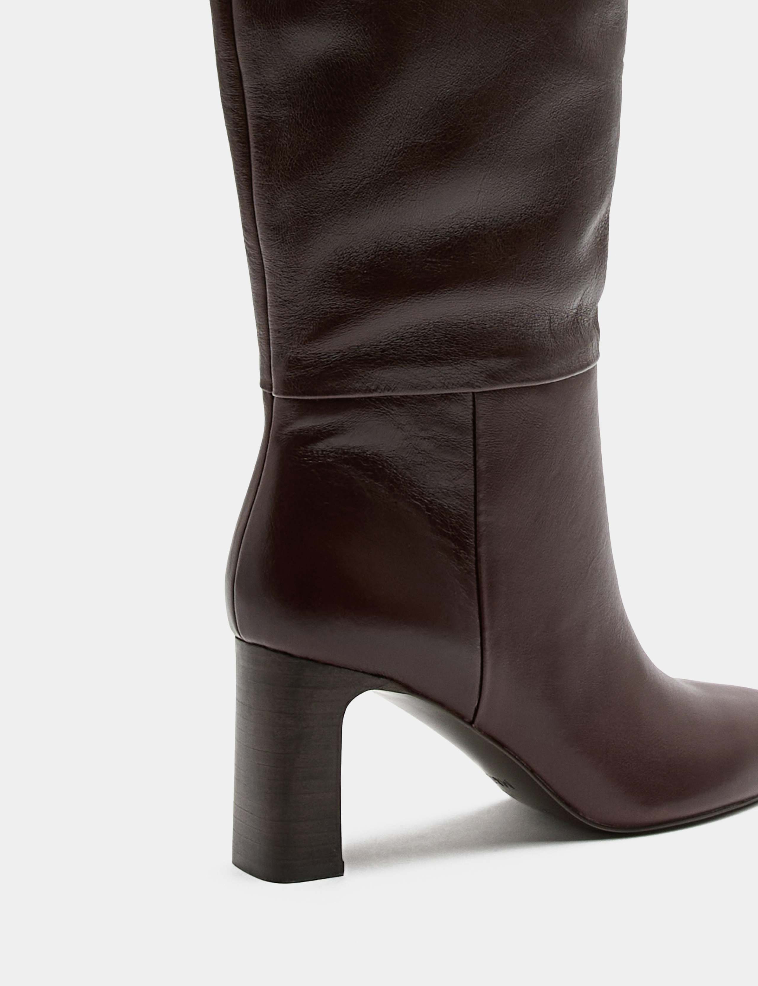 Leather Block Heel Over the Knee Boots 3 of 3