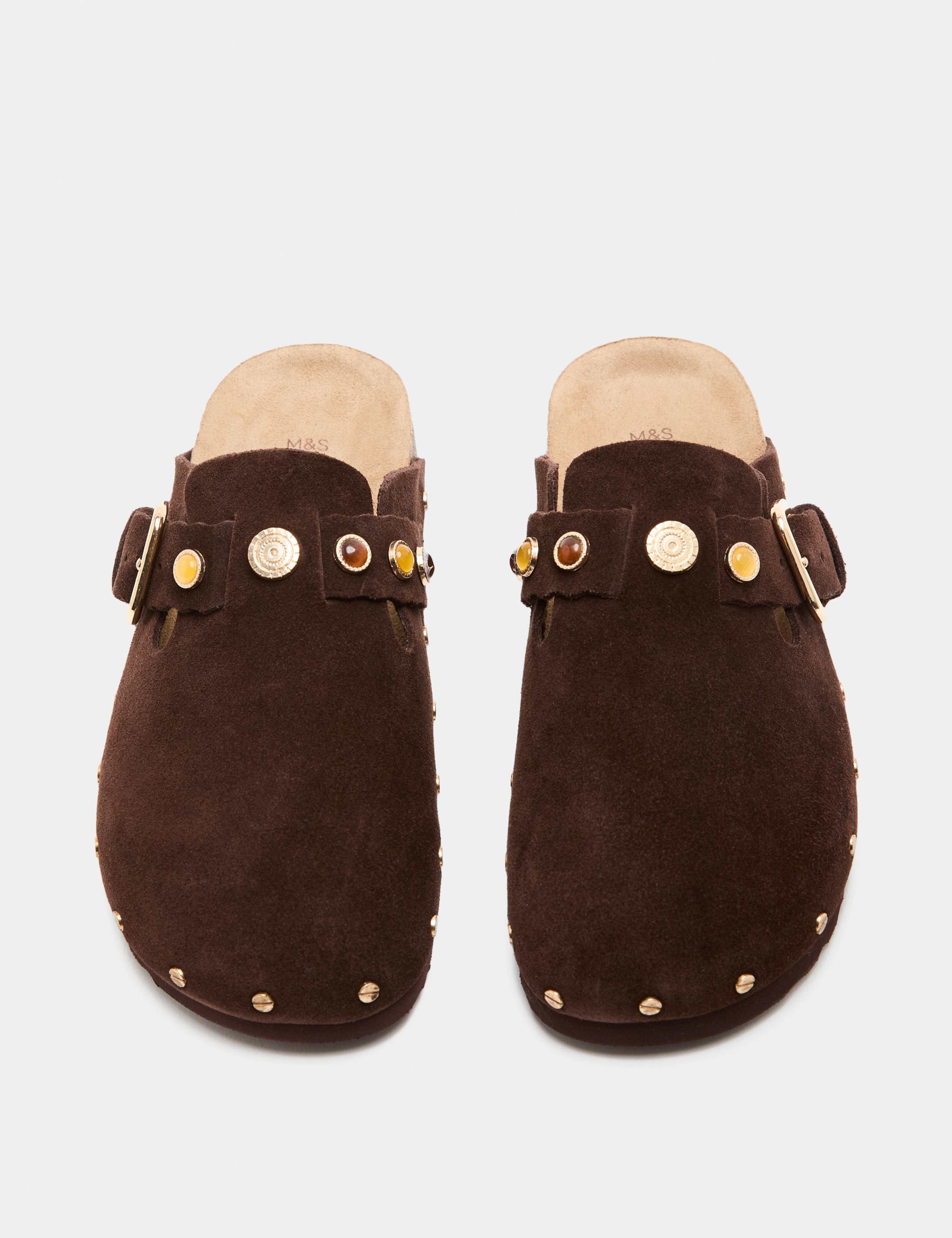 Suede Studded Flat Clogs 1 of 3