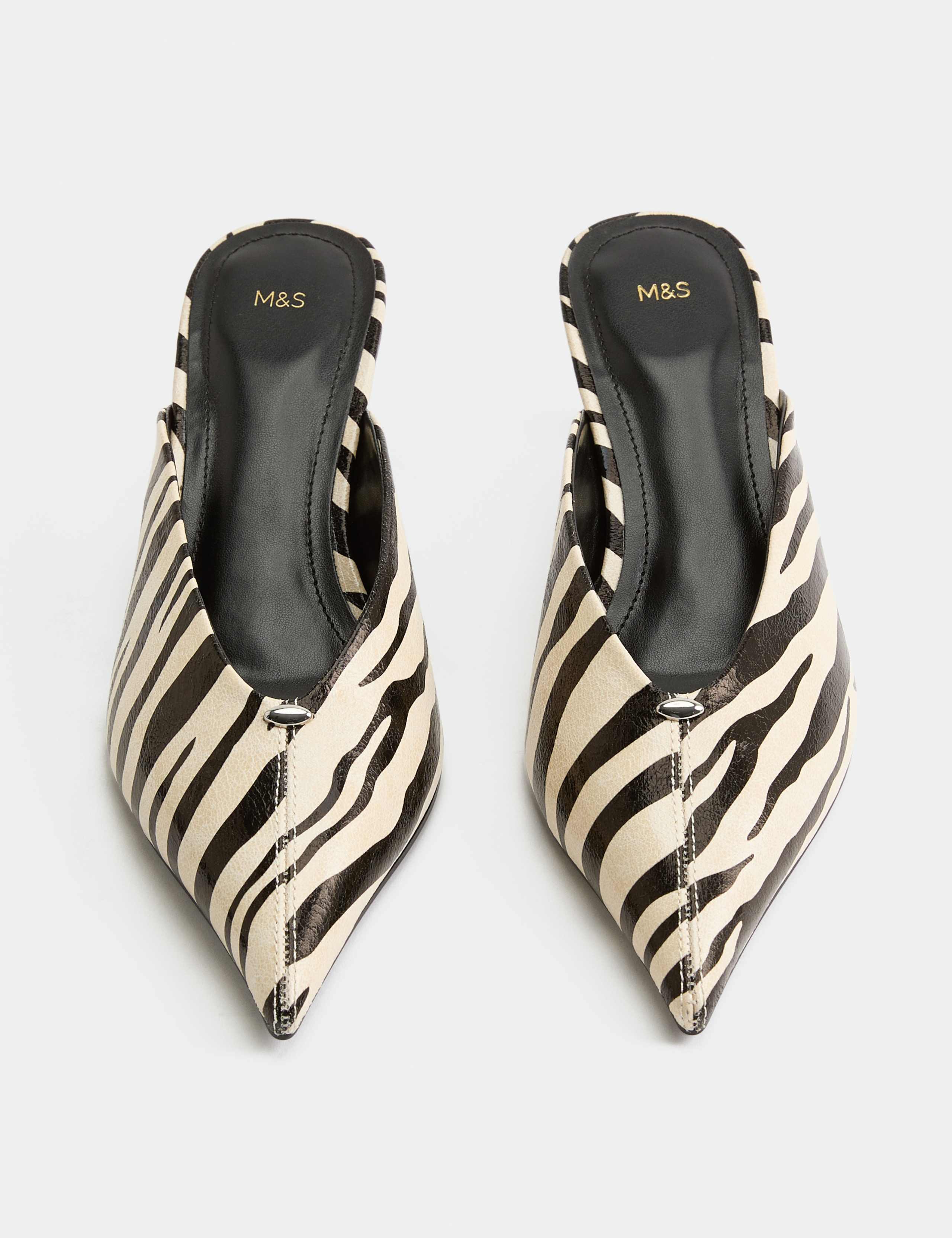 Zebra Print Kitten Heel Pointed Mules 1 of 3