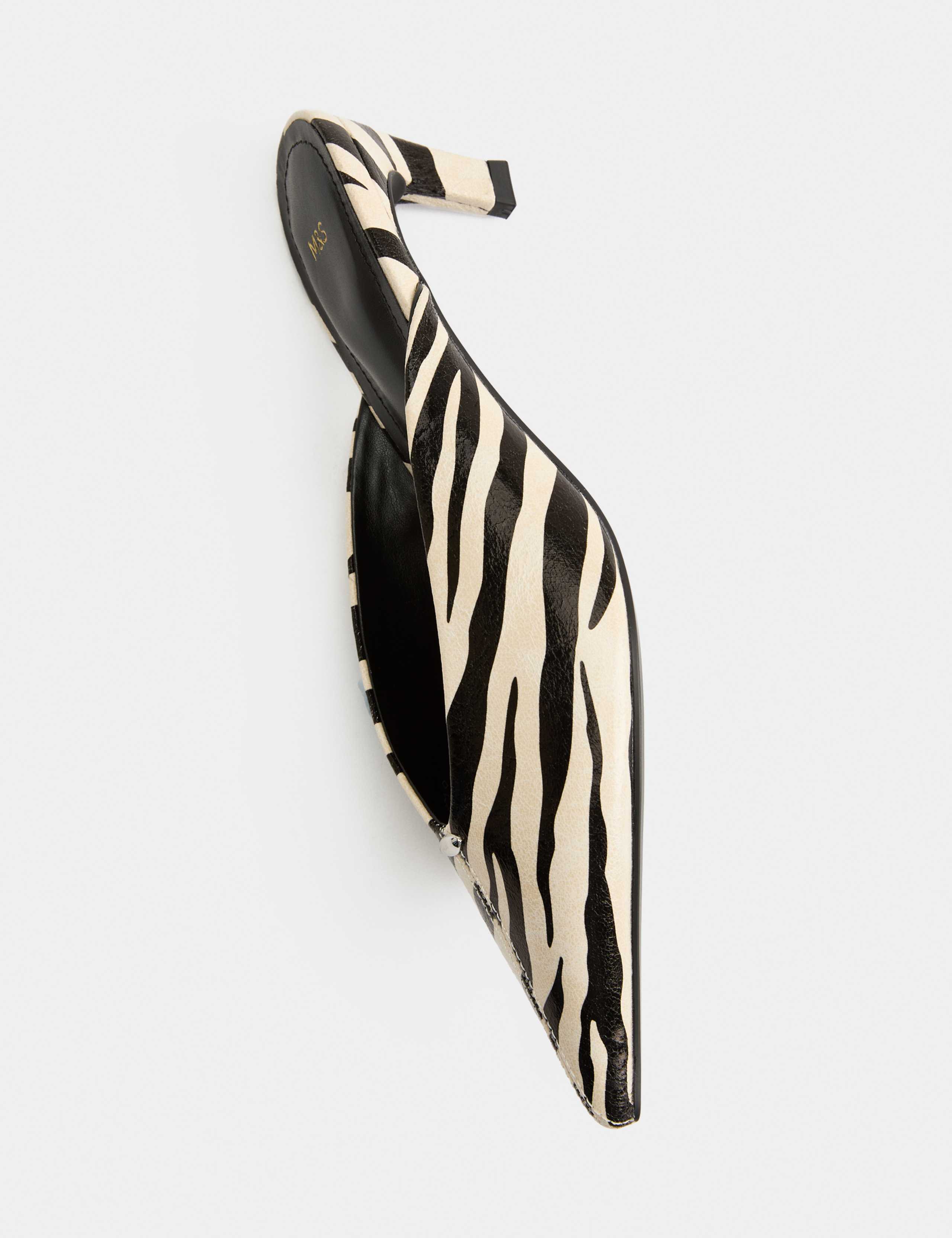 Zebra Print Kitten Heel Pointed Mules 3 of 3