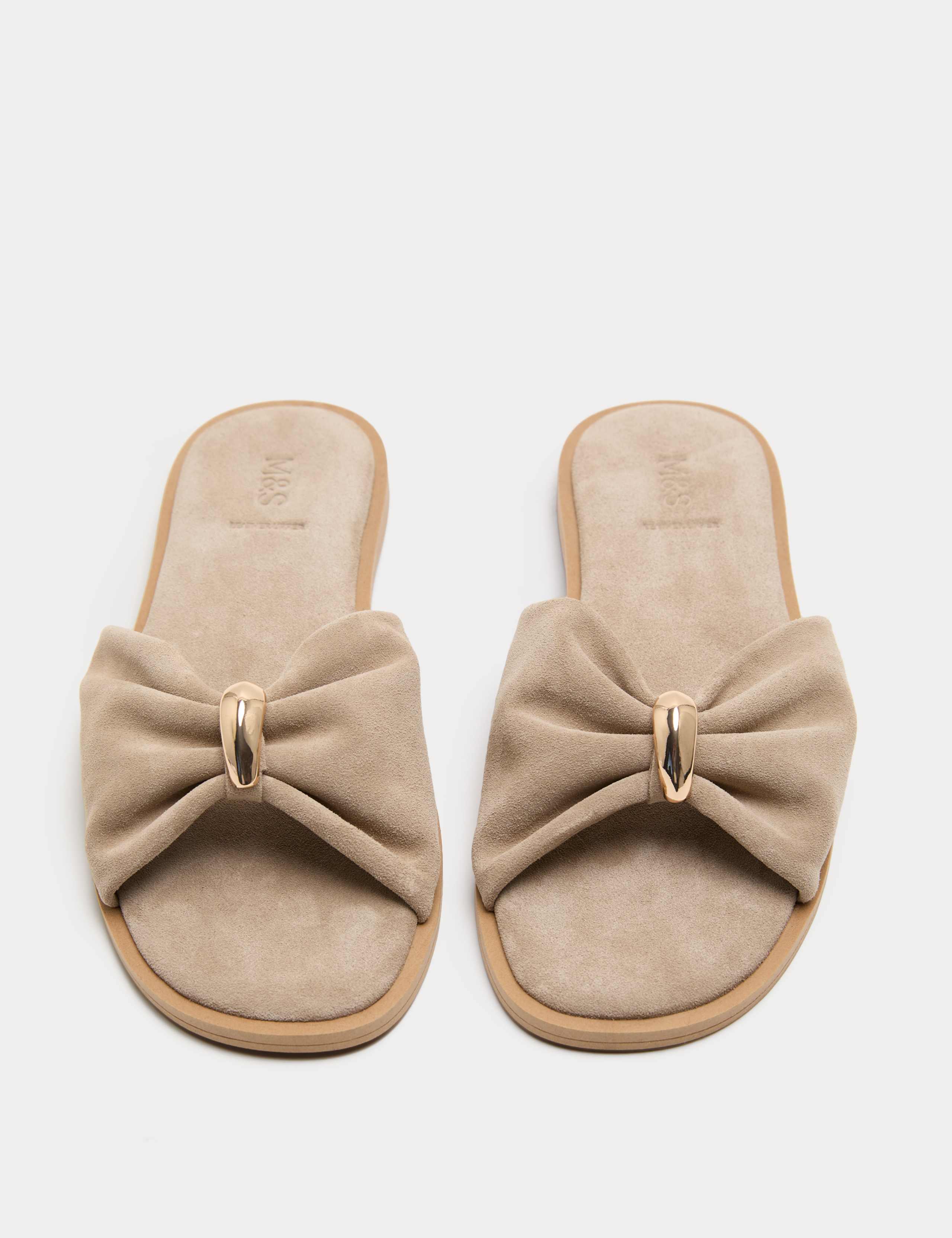 Suede Gold Trim Flat Mules 1 of 3