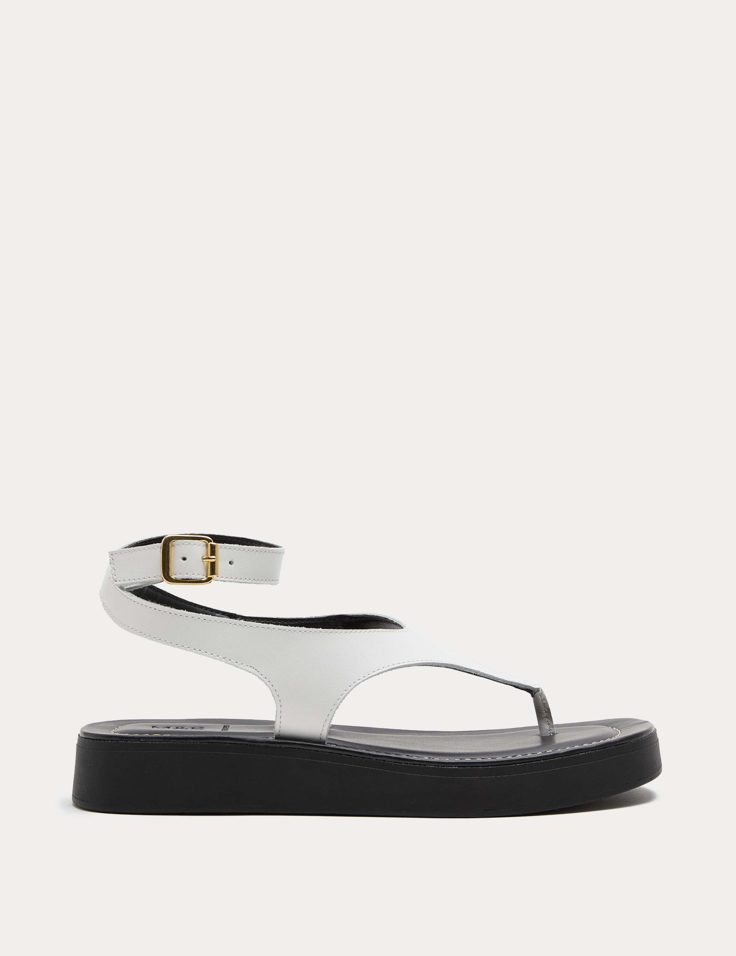 Leather Ankle Strap Flatform Toe Post Sandals 2 of 3