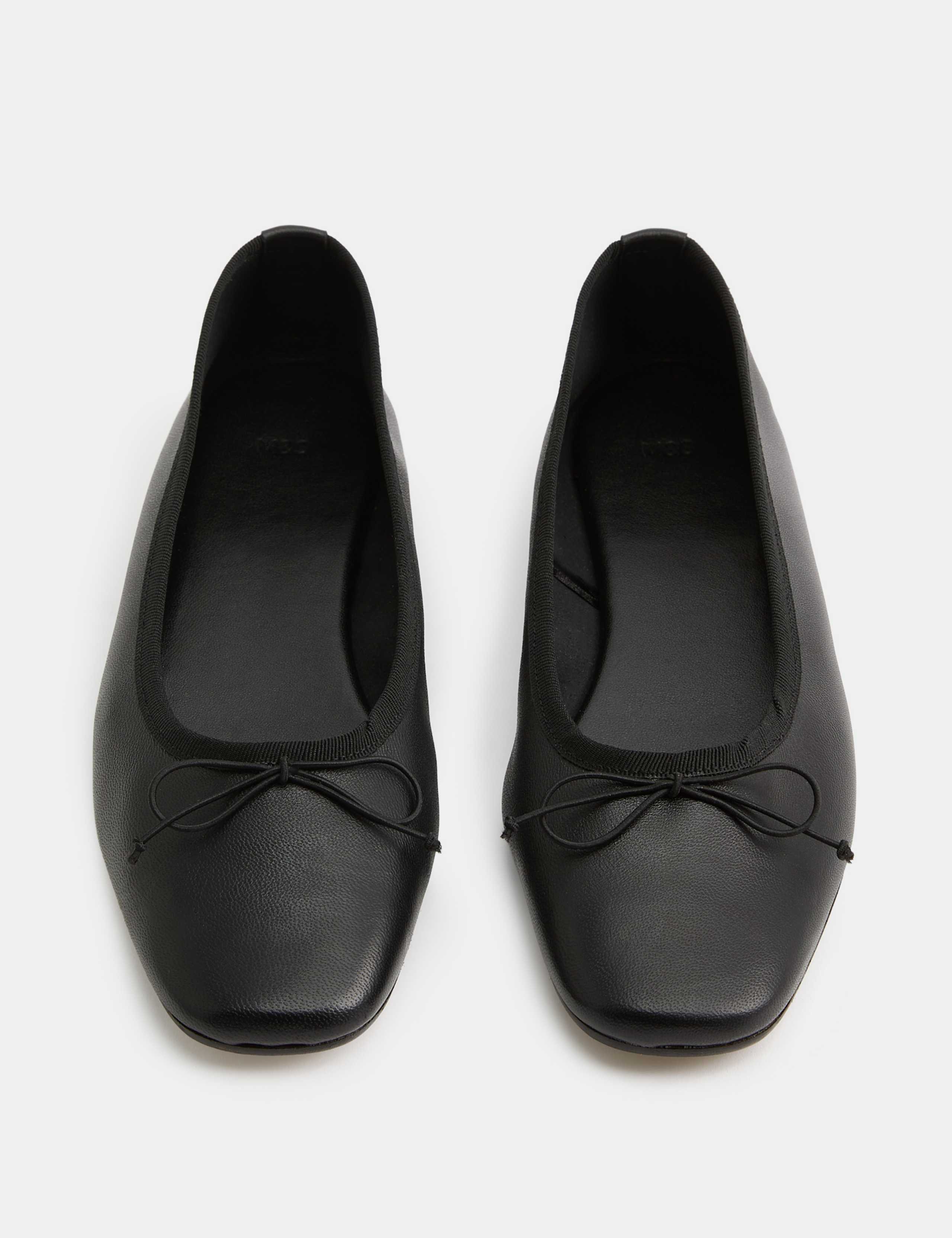 Leather Bow Flat Round Toe Ballet Pumps 1 of 3
