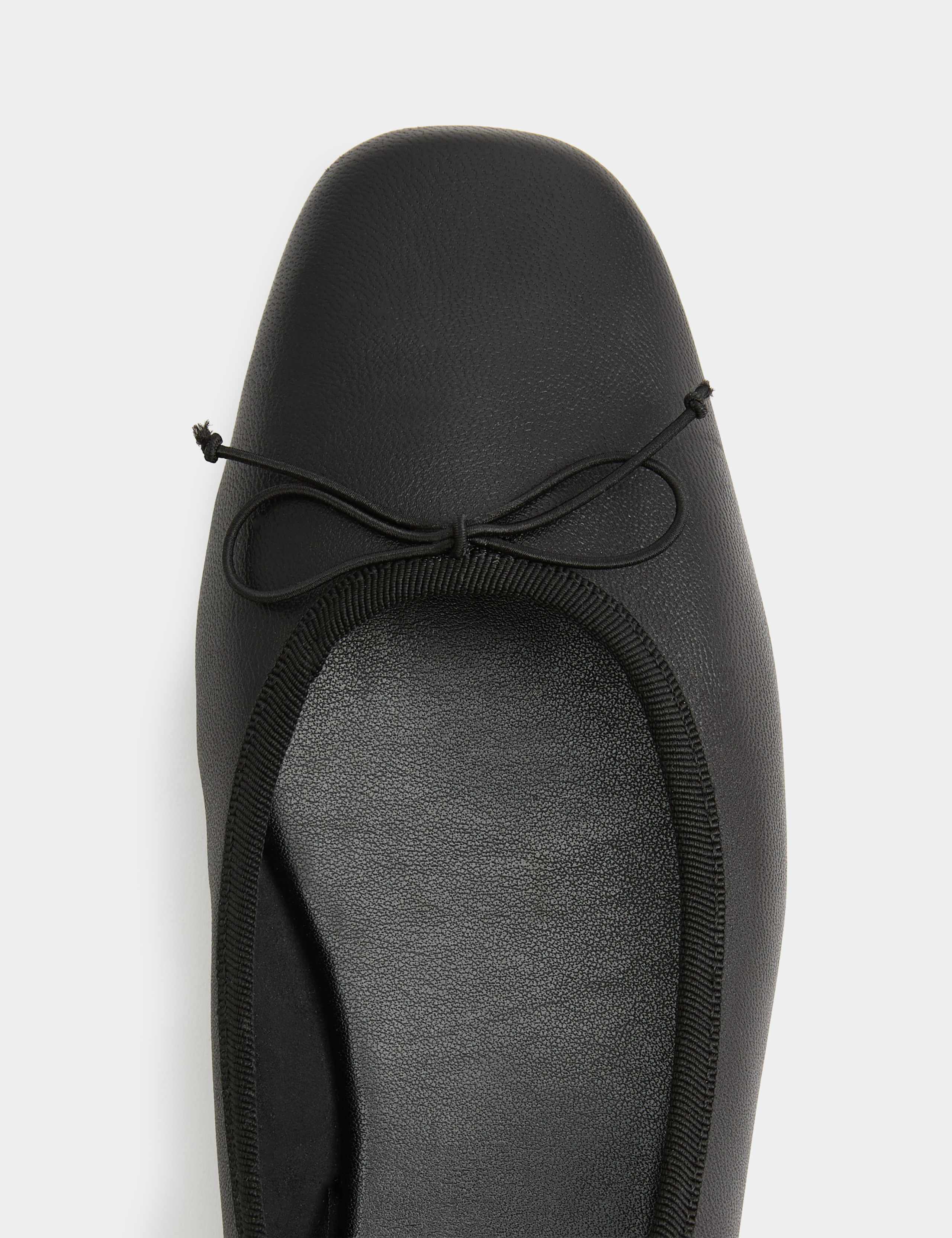 Leather Bow Flat Round Toe Ballet Pumps 3 of 3