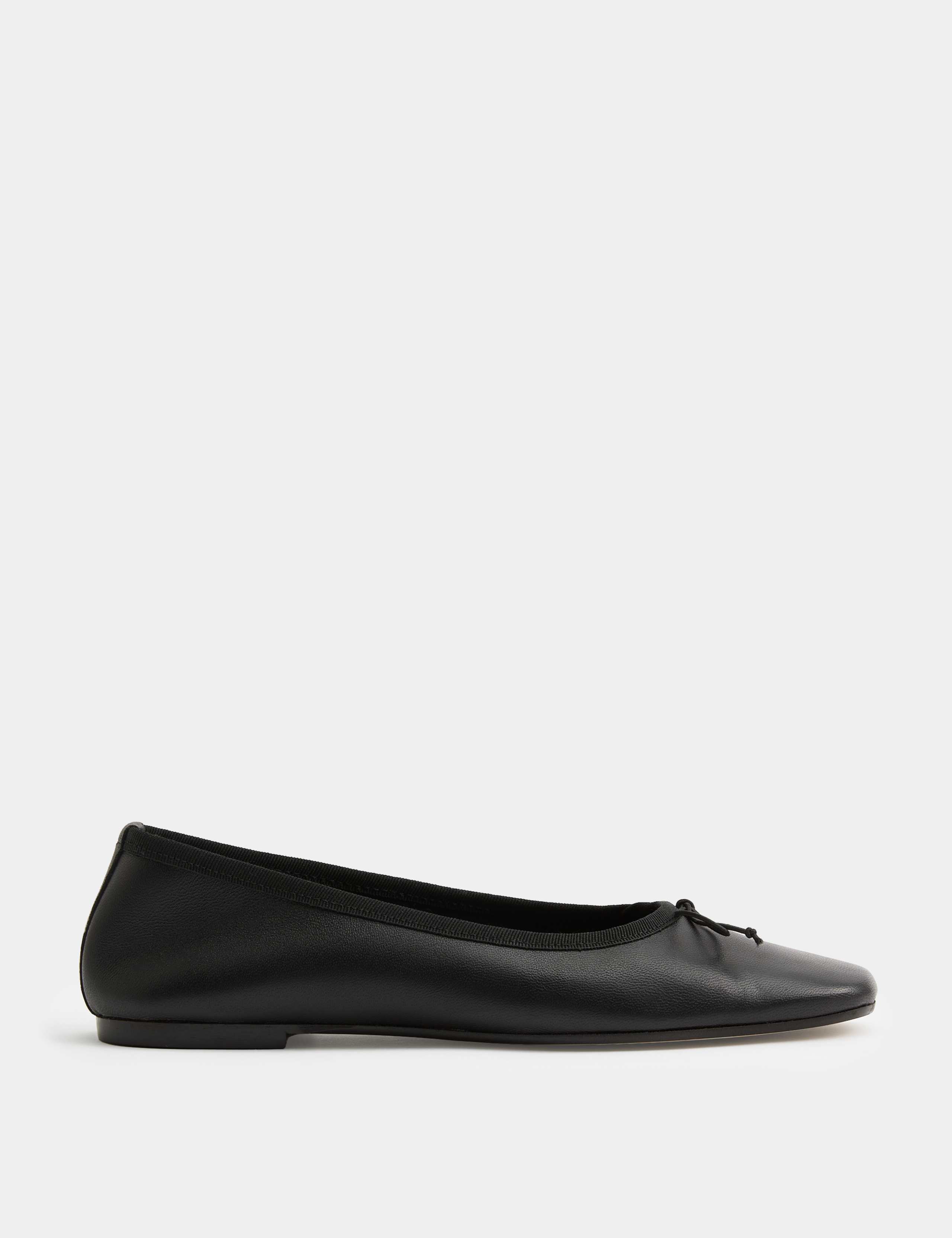 Leather Bow Flat Round Toe Ballet Pumps 2 of 3
