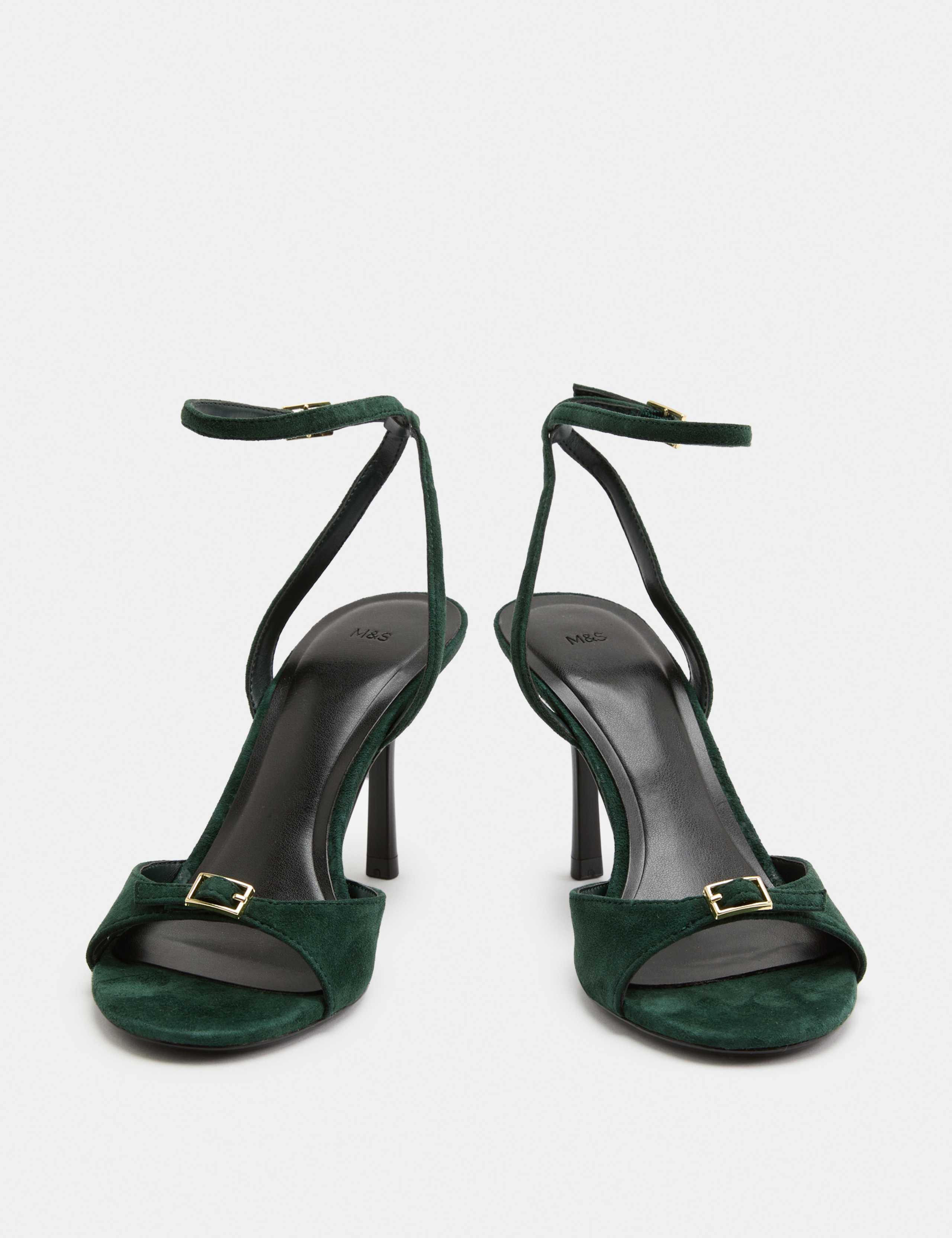 Suede Buckle Open Toe Stiletto Heel Sandals 1 of 3