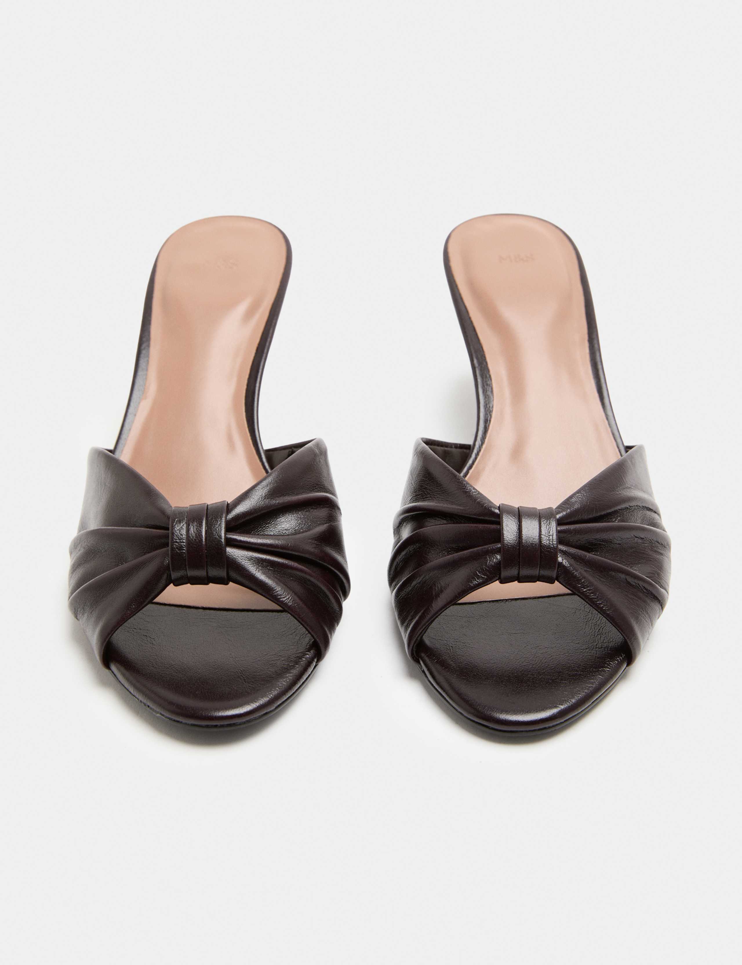 Leather Knot Kitten Heel Open Toe Mule 1 of 3