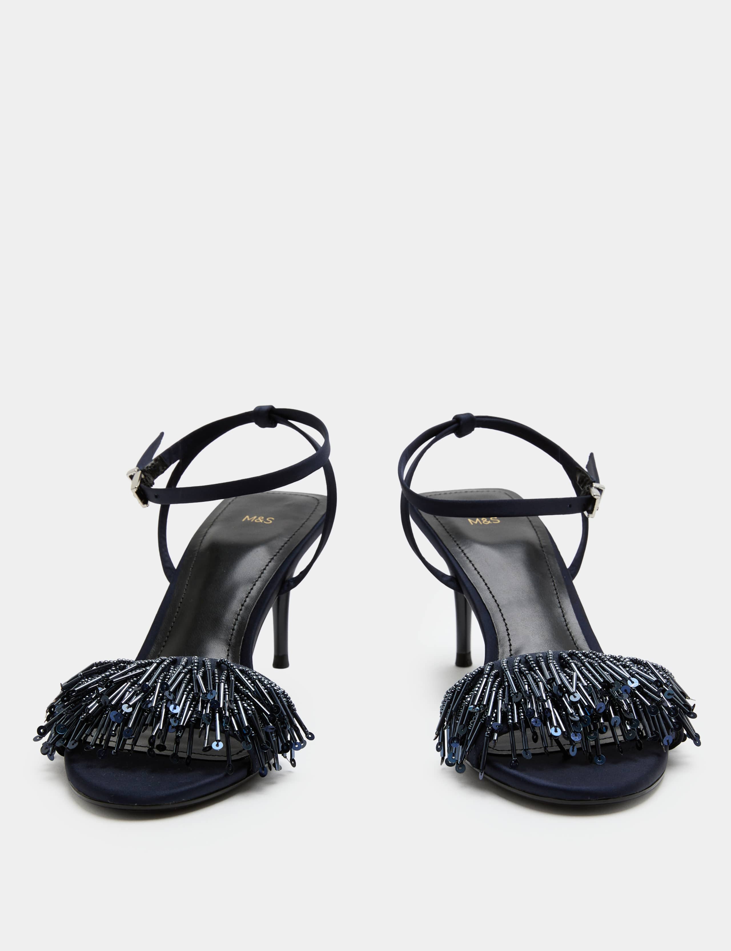 Satin Fringed Buckle Stiletto Heel Sandals 1 of 3