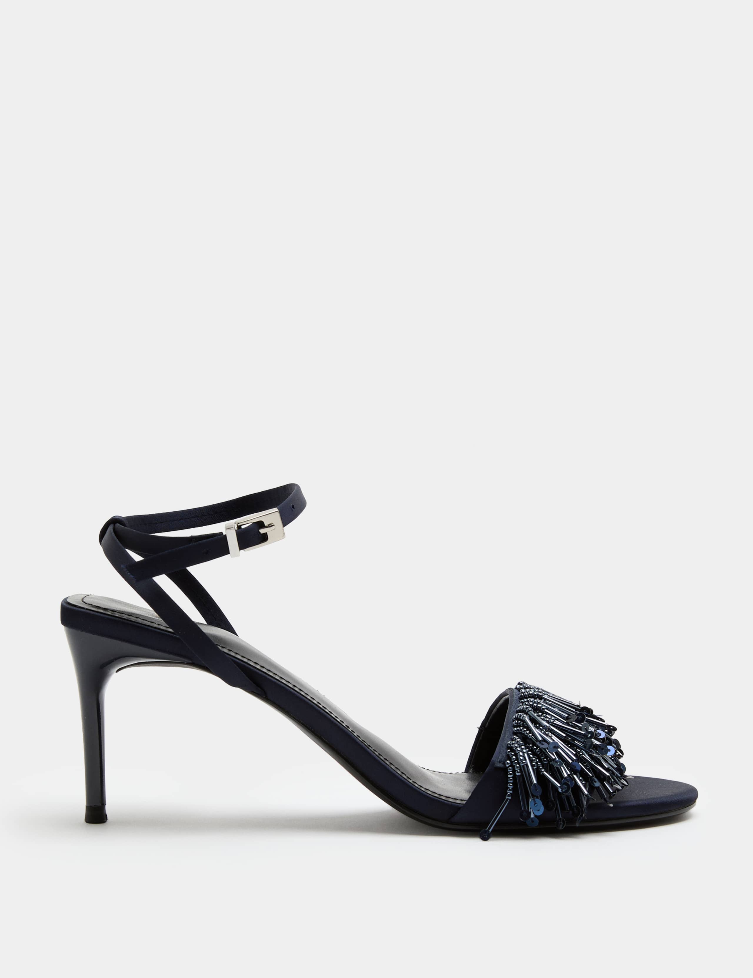 Satin Fringed Buckle Stiletto Heel Sandals 2 of 3
