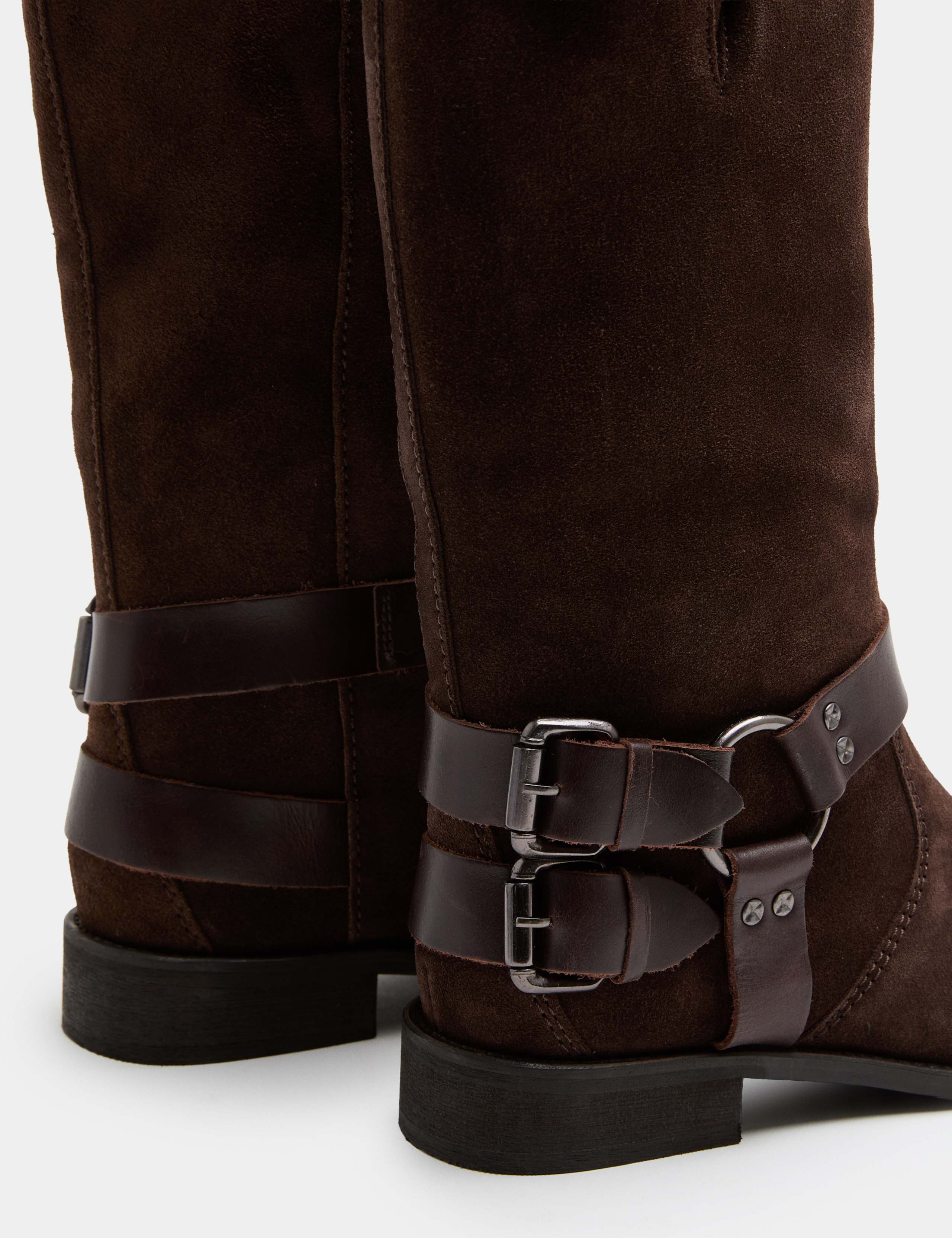 Suede Biker Buckle Block Heel Mid Calf Boots 3 of 3
