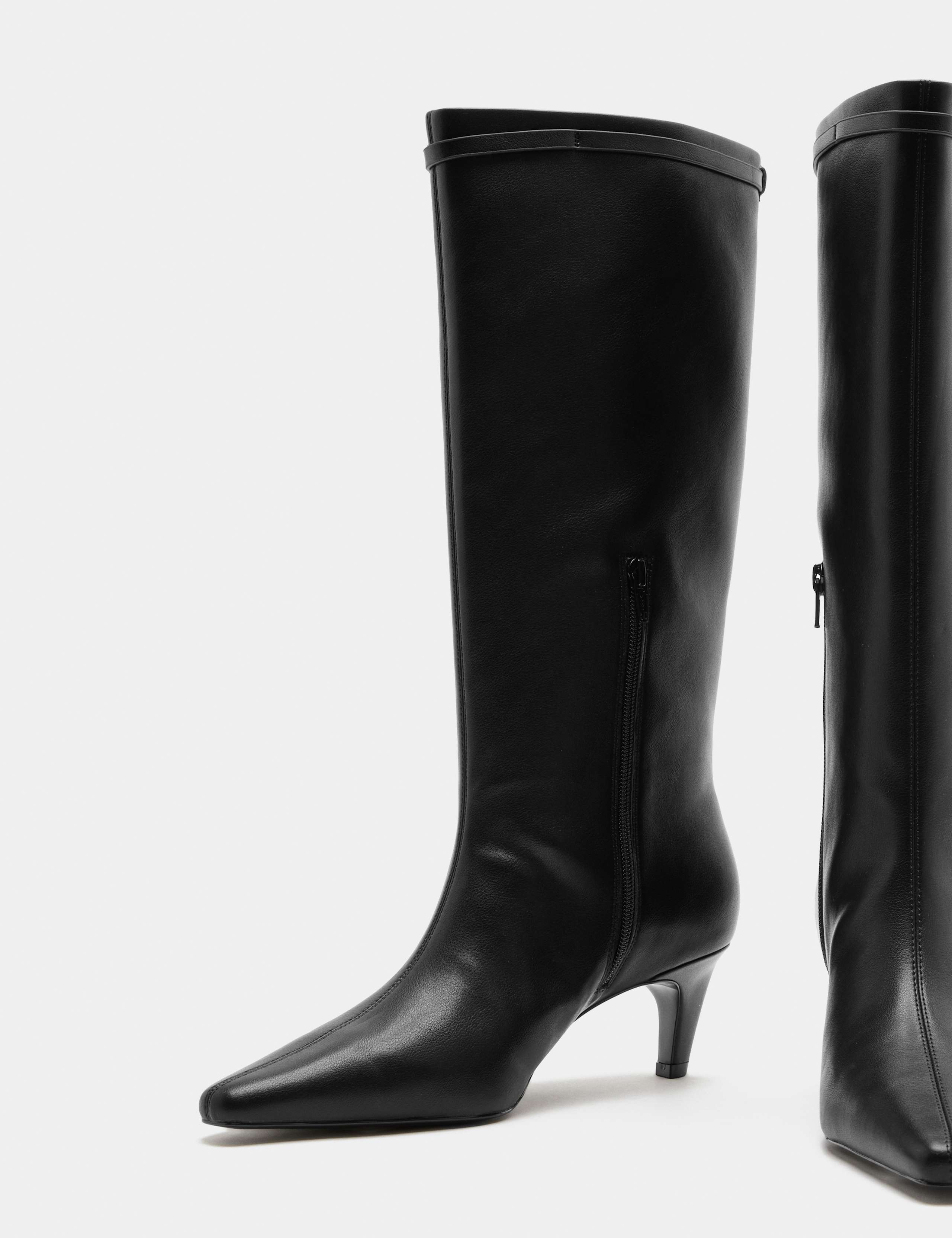 Buckle Kitten Heel Pointed Toe Knee High Boot 3 of 3