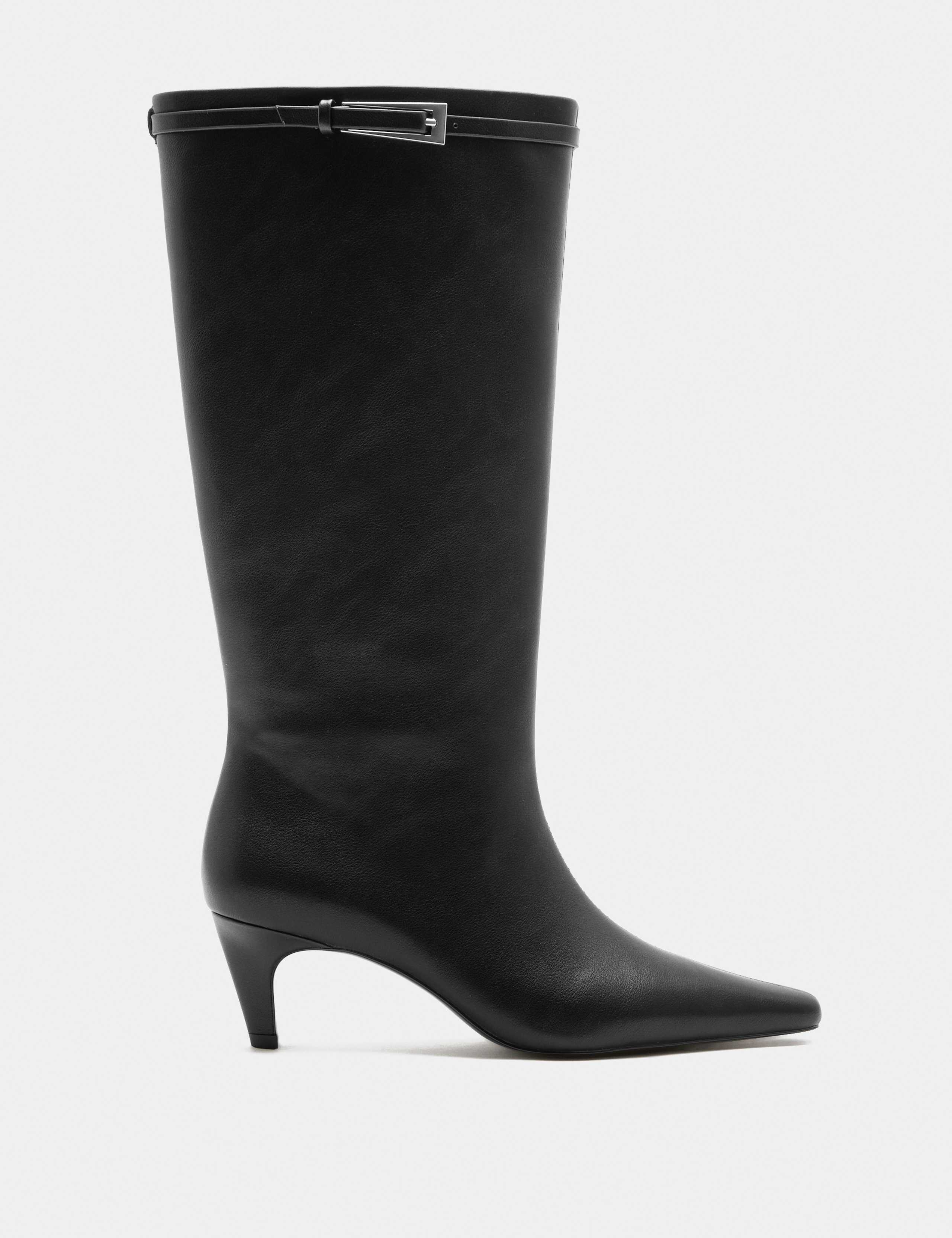 Buckle Kitten Heel Pointed Toe Knee High Boot 2 of 3